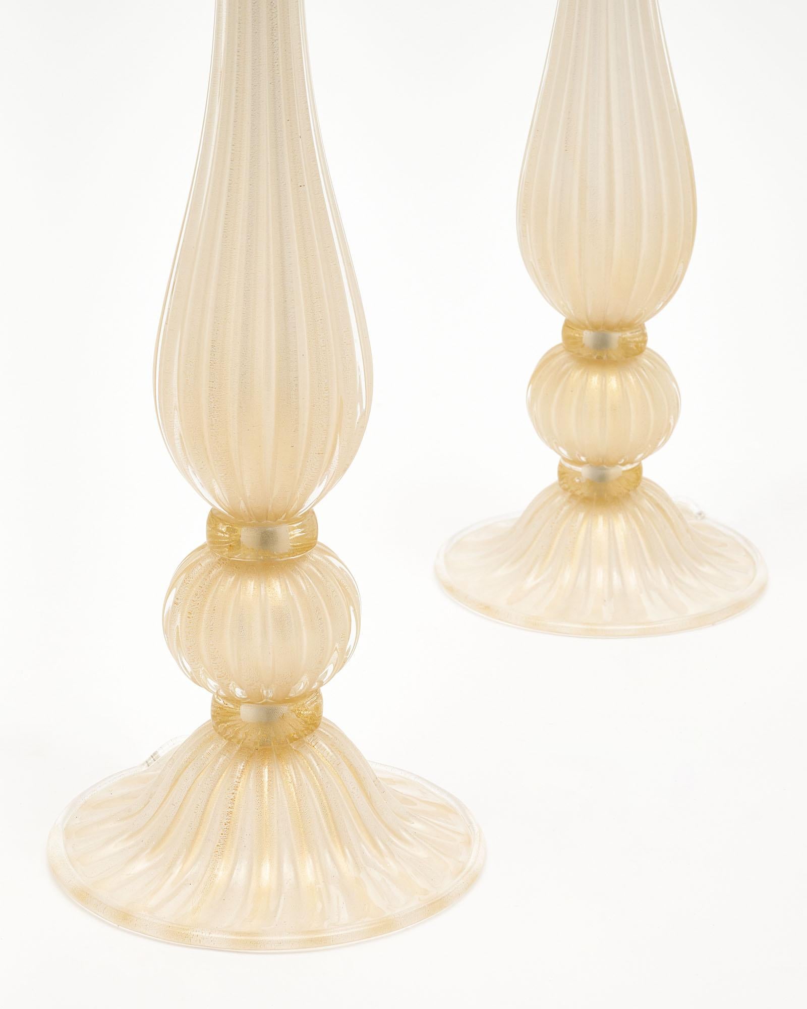 Murano “Incamiciato” Gold Glass Table Lamps For Sale 2