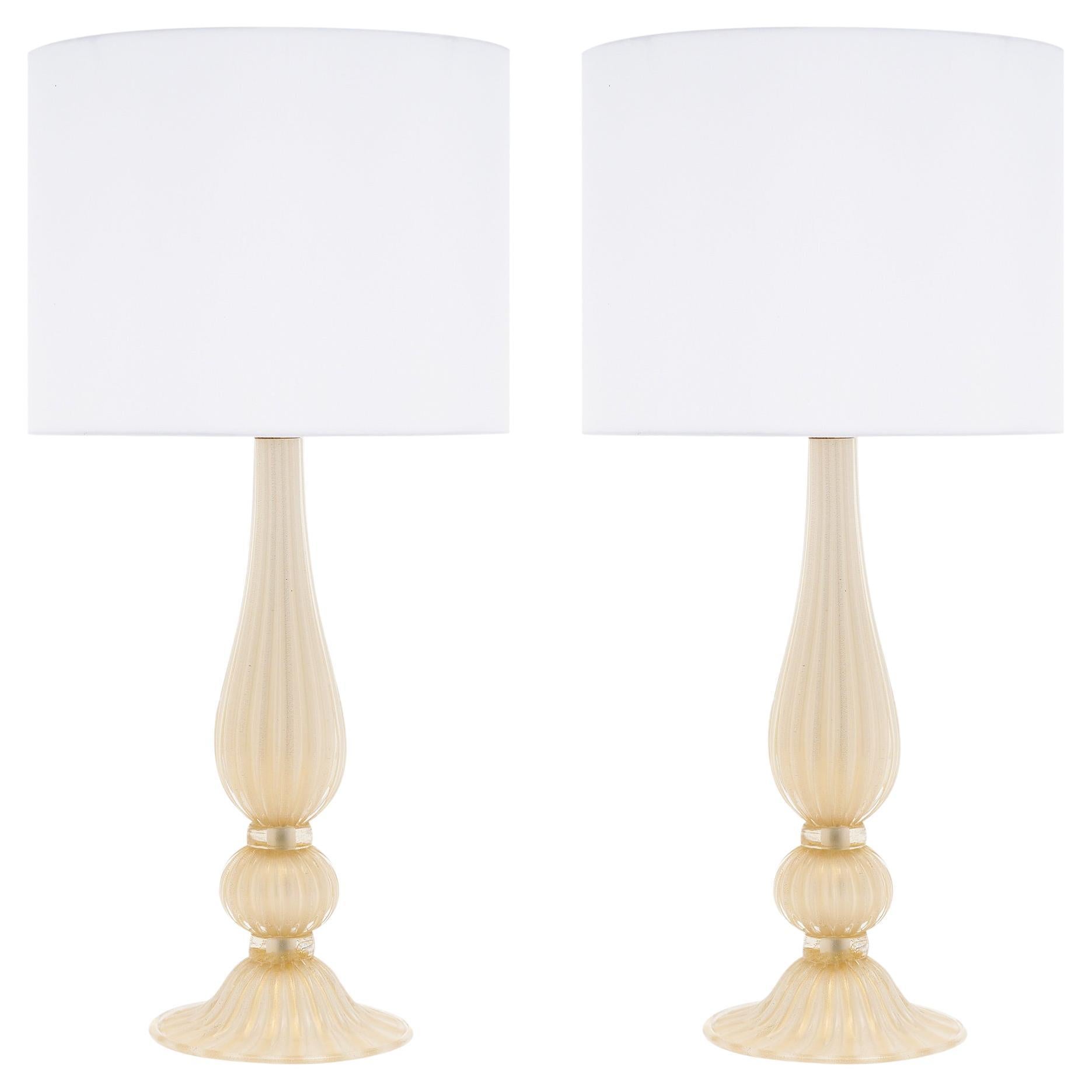 Murano “Incamiciato” Gold Glass Table Lamps For Sale