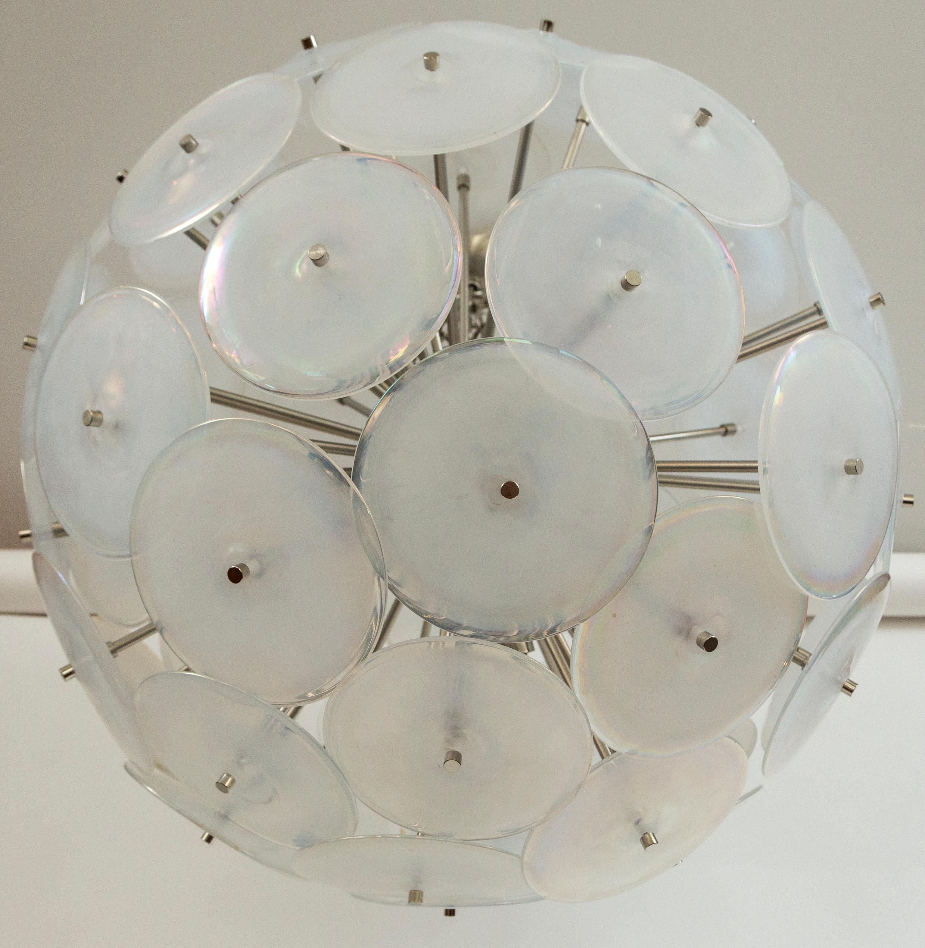 Modern Murano Iridescent Disc Globe Ceiling Fixture, UL Certifed For Sale