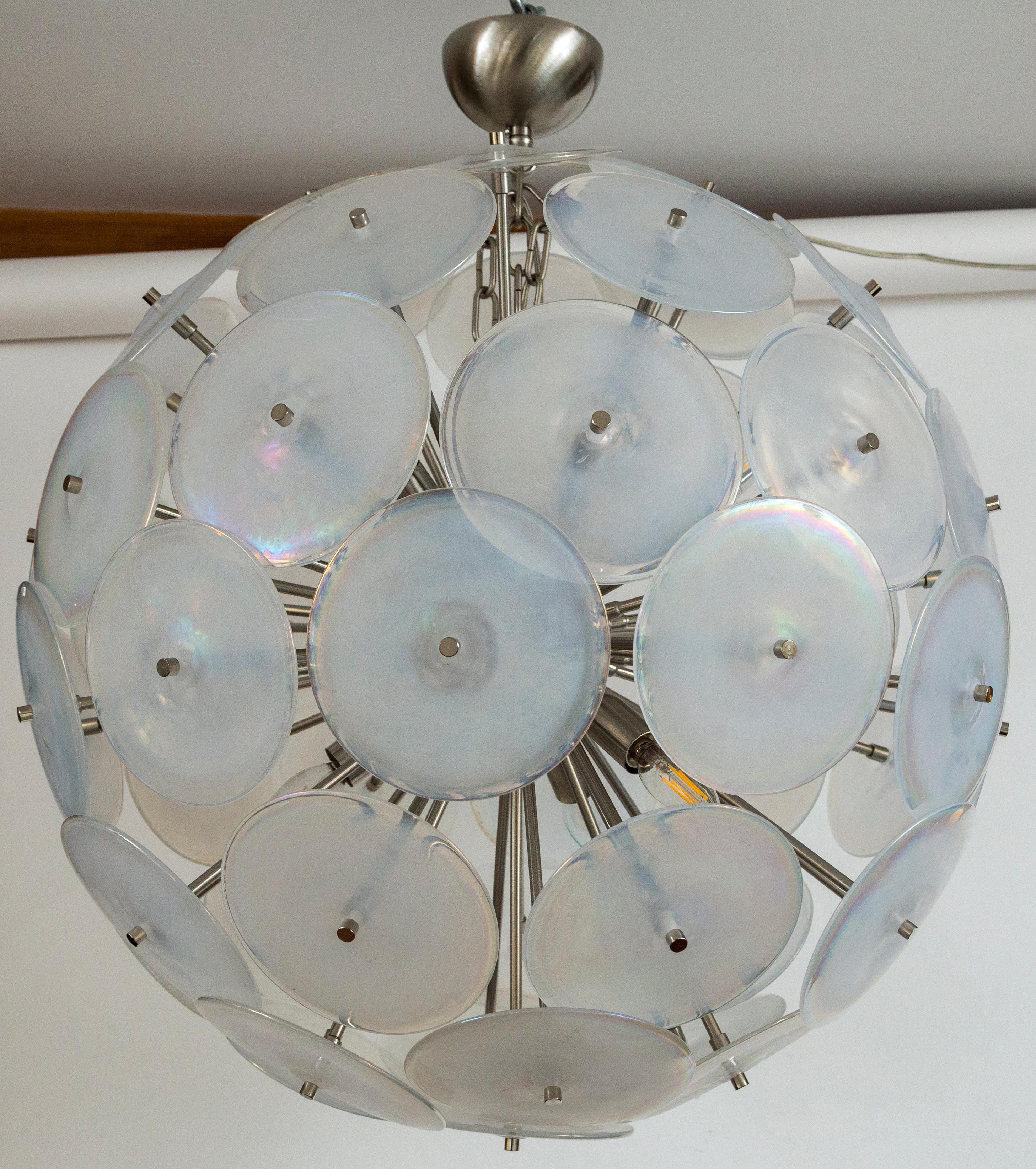 Contemporary Murano Iridescent Disc Globe Ceiling Fixture, UL Certifed For Sale