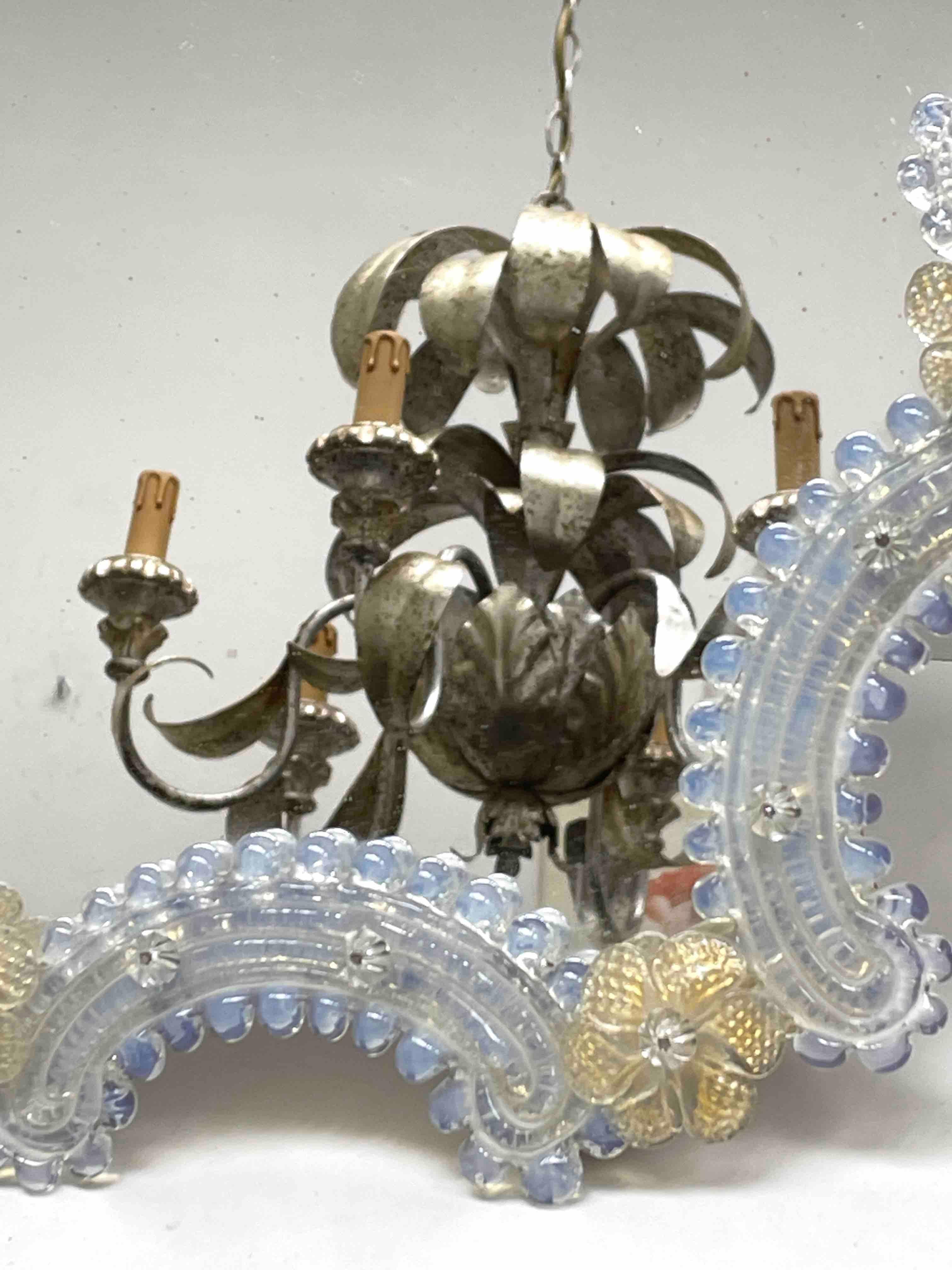 Italian Murano Iridescent Glass Mirror with Flowers 1950s, Italy Venetian Venice For Sale