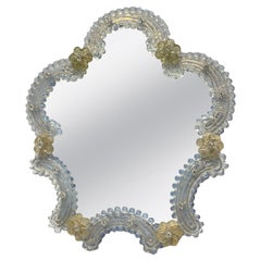 Espejo de cristal iridiscente de Murano con flores Años 50, Italia Venecia veneciana