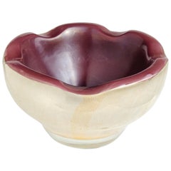 Murano Iridescent Purple Gold Flecks Italian Art Glass Decorative Bowl Dish