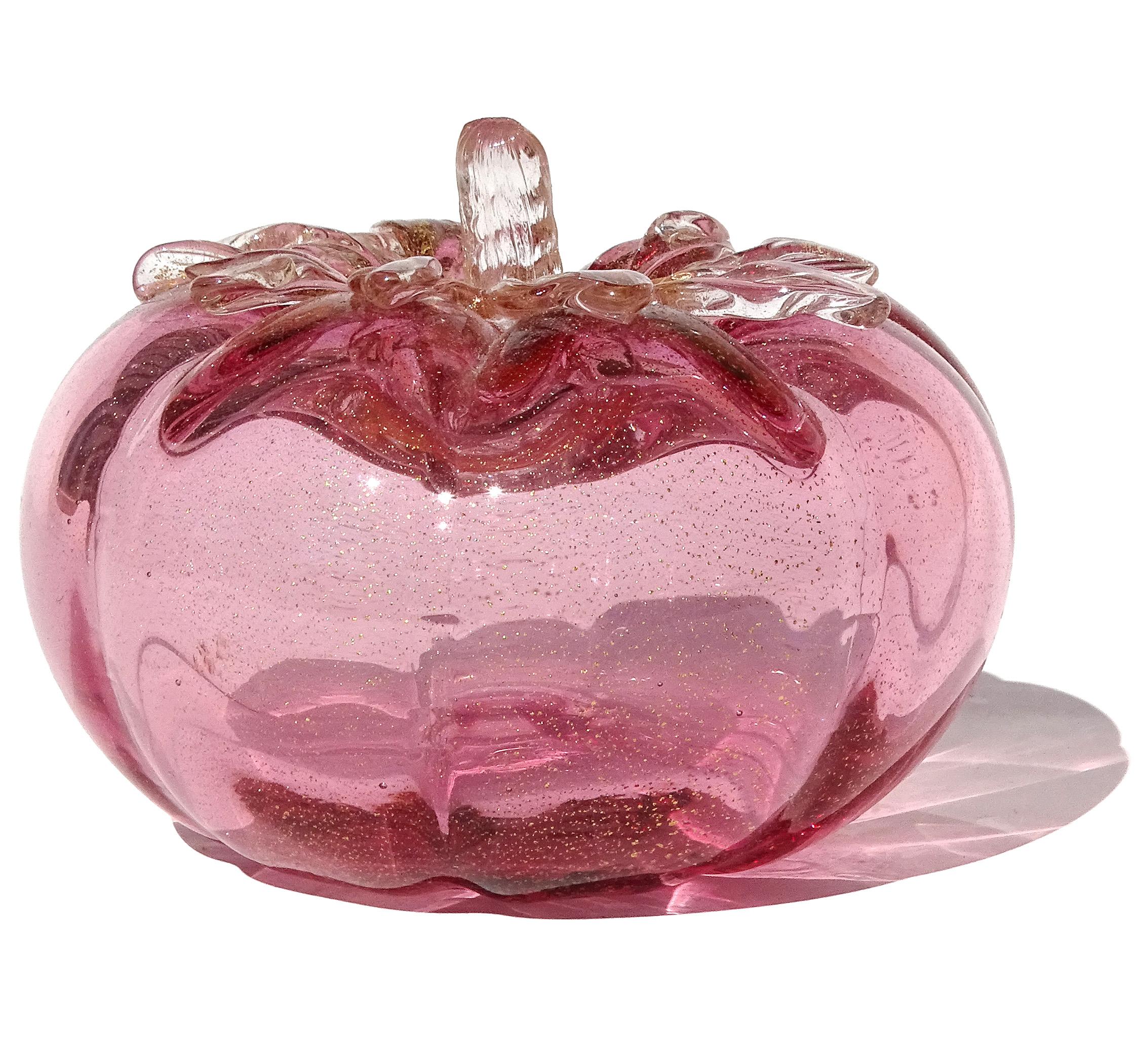 Italiano Sculture di frutta in vetro artistico italiano di Murano 7 pezzi: pera, ciliegia, banana, arancia e oro in vendita