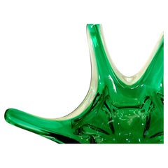 Murano Italian Art Glass Bowl Emerald Green Large Centerpiece circa 1950