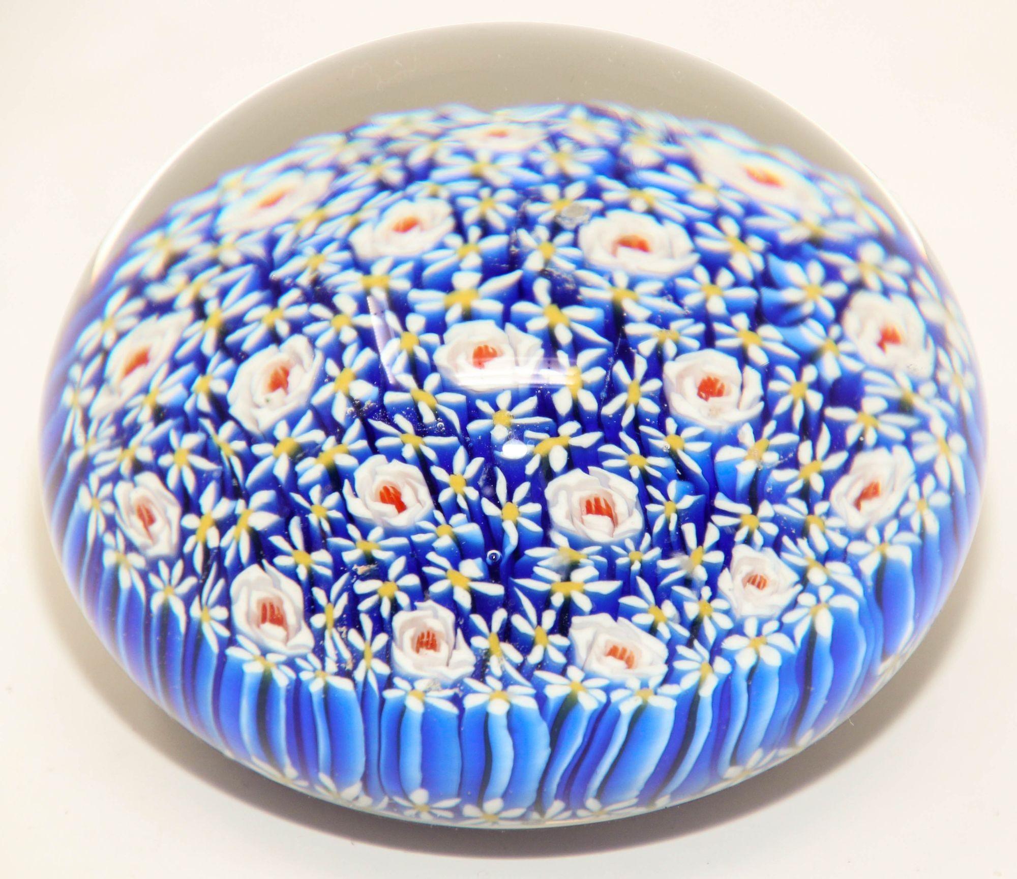 Murano Italian Art Glass Collectable Paper Weight Millefiori Shades of Blue 1960 4