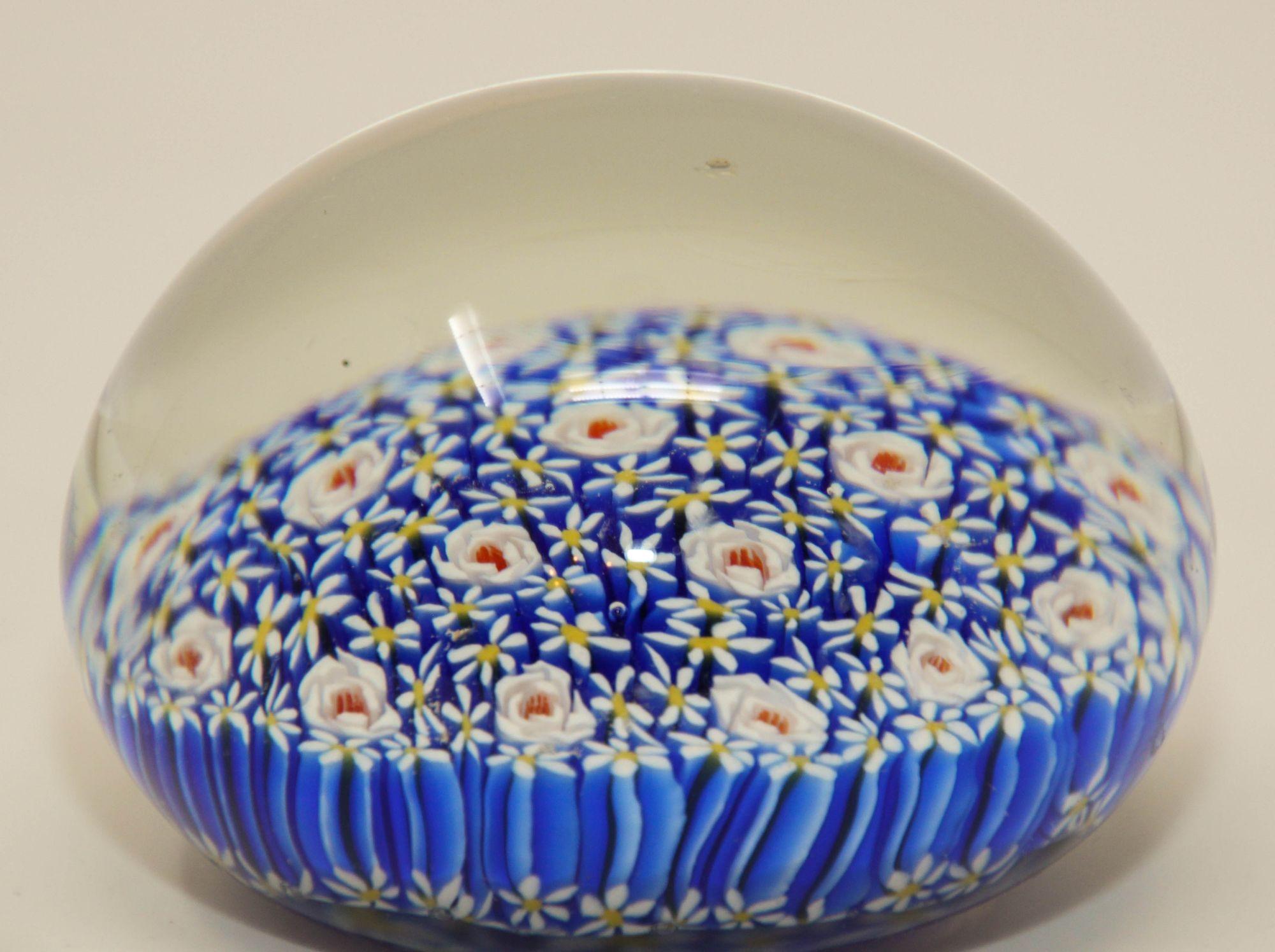 Mid-Century Modern Murano Italian Art Glass Collectable Paper Weight Millefiori Shades of Blue 1960