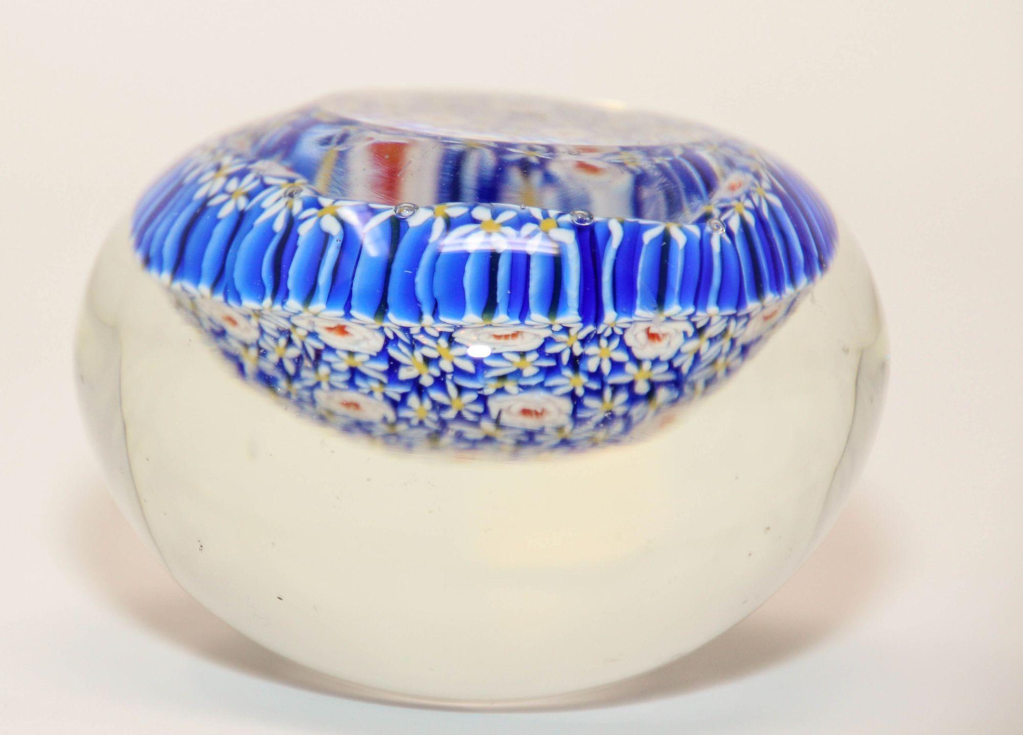 Murano Italian Art Glass Collectable Paper Weight Millefiori Shades of Blue 1960 1