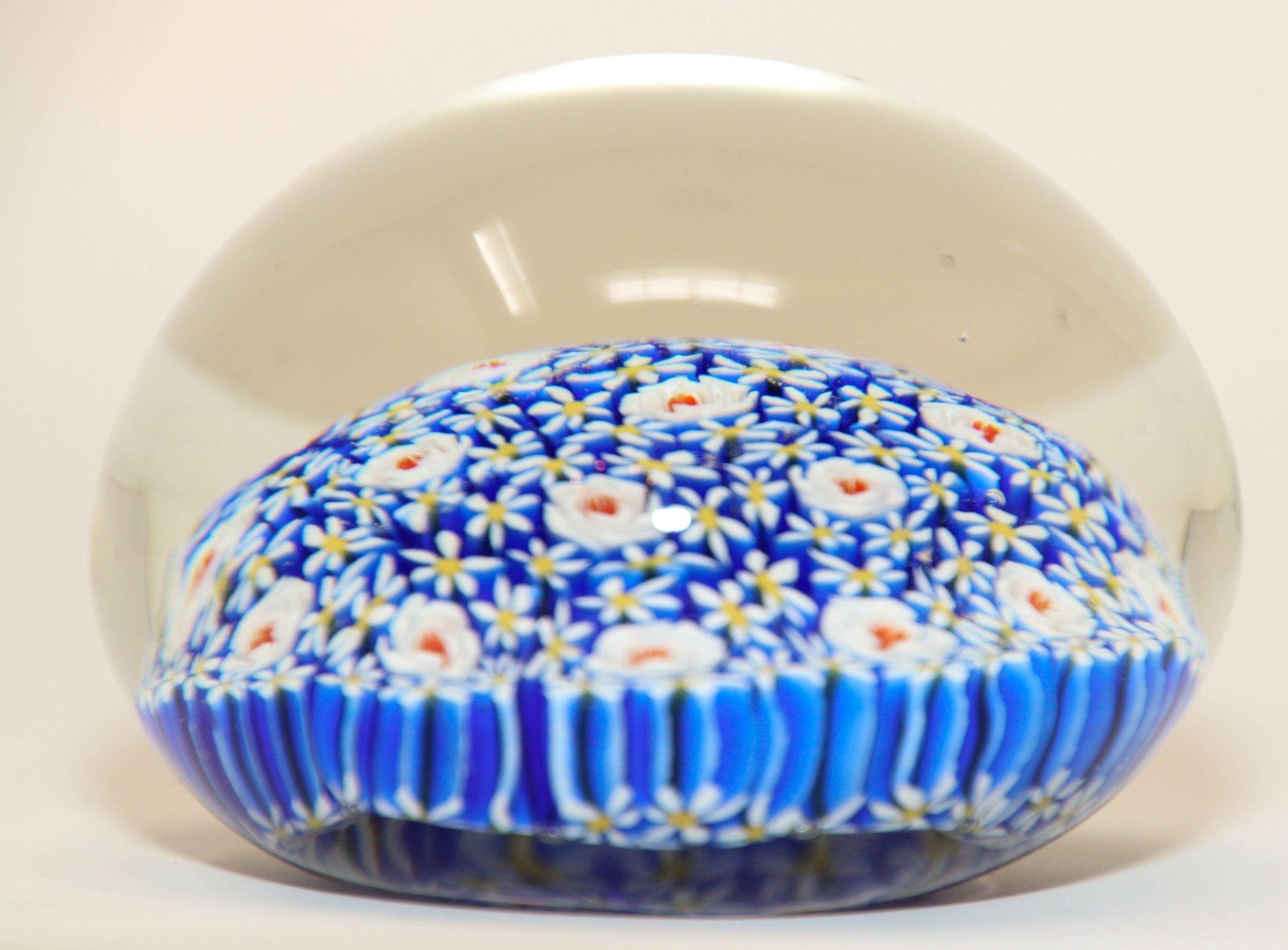 Murano Italian Art Glass Collectable Paper Weight Millefiori Shades of Blue 1960 2