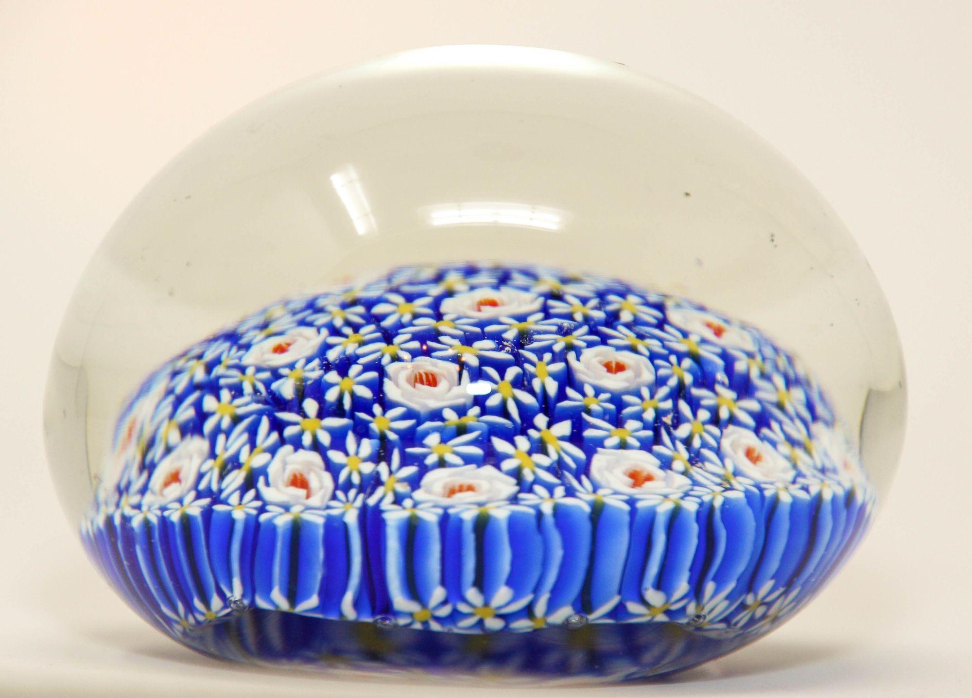 Murano Italian Art Glass Collectable Paper Weight Millefiori Shades of Blue 1960 3