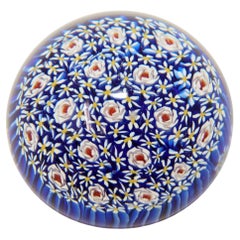 Vintage Murano Italian Art Glass Collectable Paper Weight Millefiori Shades of Blue 1960
