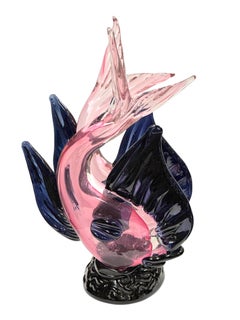 Scultura di pesce in vetro artistico di Murano, Italia Vintage anni '80