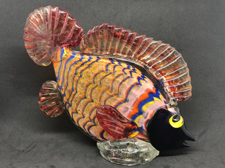 Mid-Century Modern Murano Italian Art Glass Fish Sculpture Statue, Italy Vintage For Sale