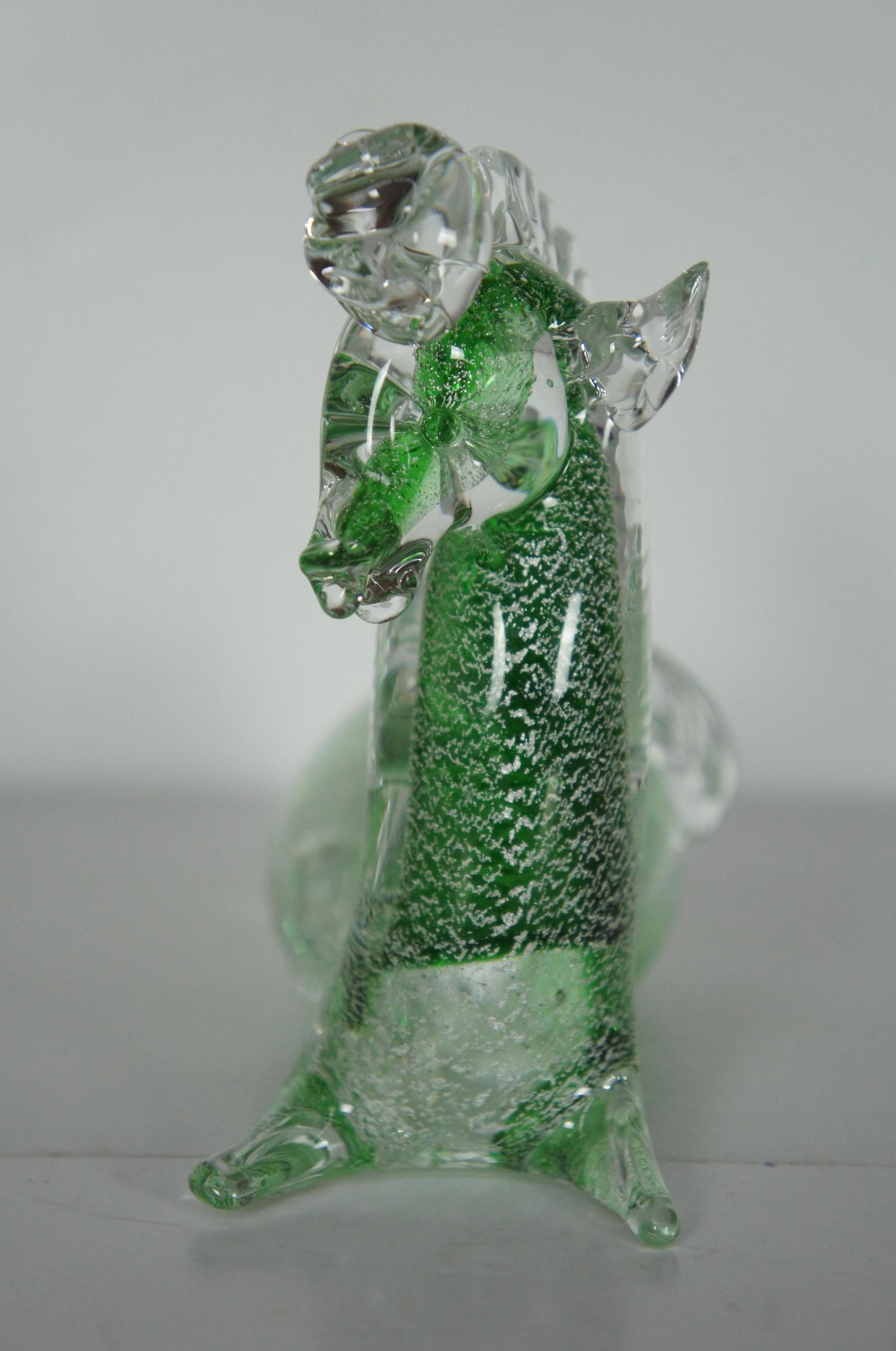 Murano Italian Art Glass Green Kneeling Laying Horse Figurine Sculpture, Italy In Good Condition In Dayton, OH