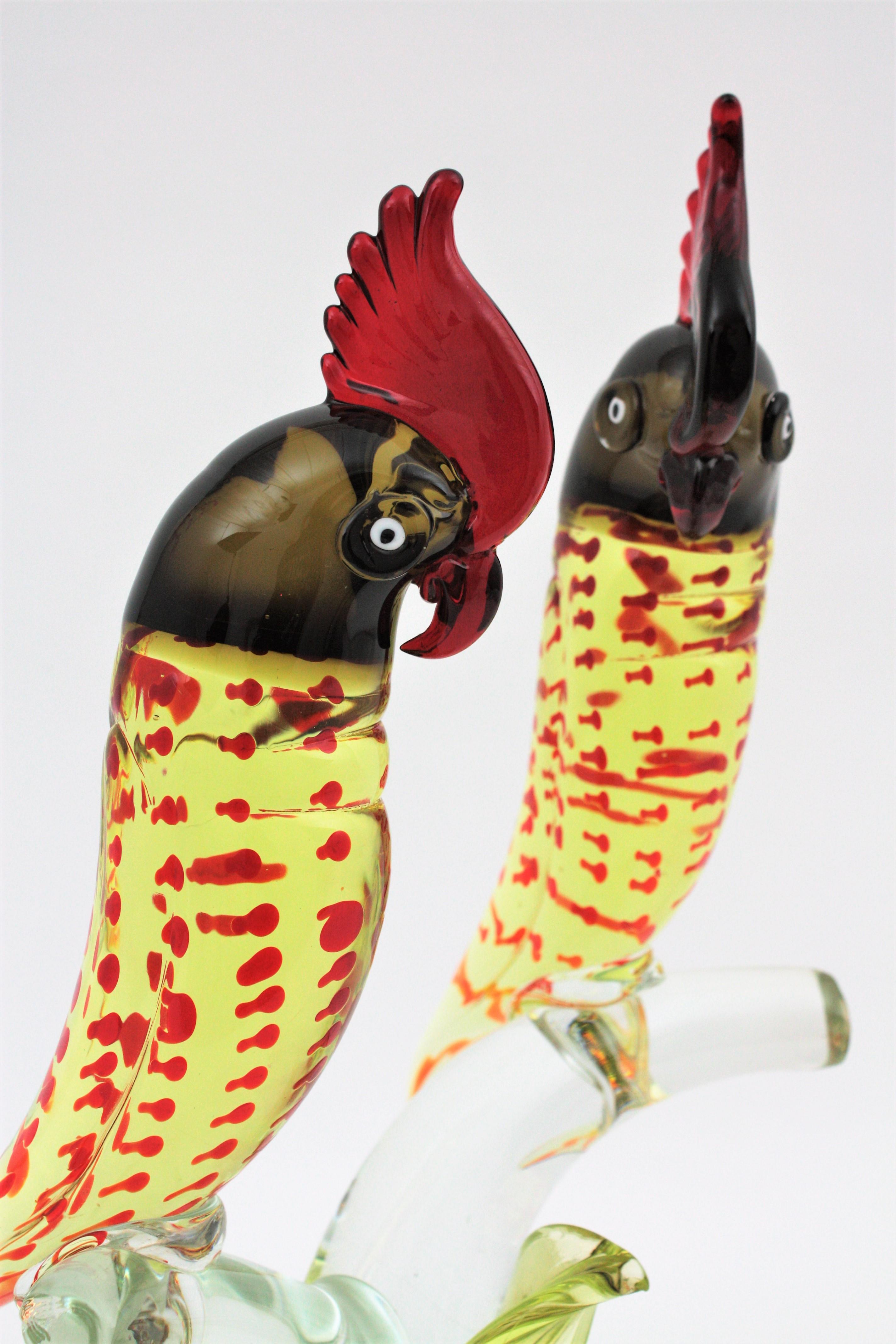 Mid-Century Modern Murano Italian Art Glass Parrots Sculpture For Sale 6