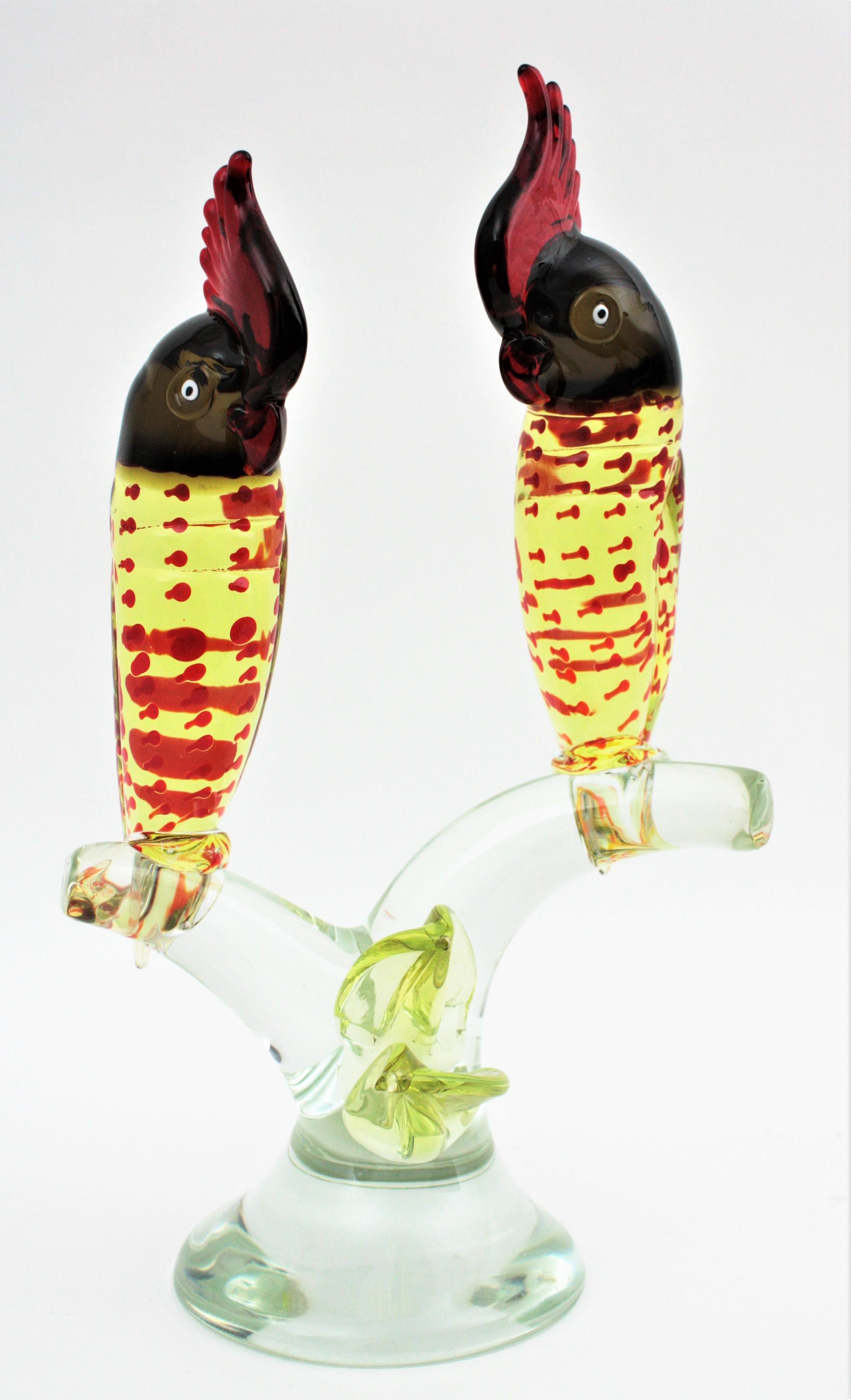 Mid-Century Modern Murano Italian Art Glass Parrots Sculpture For Sale 7