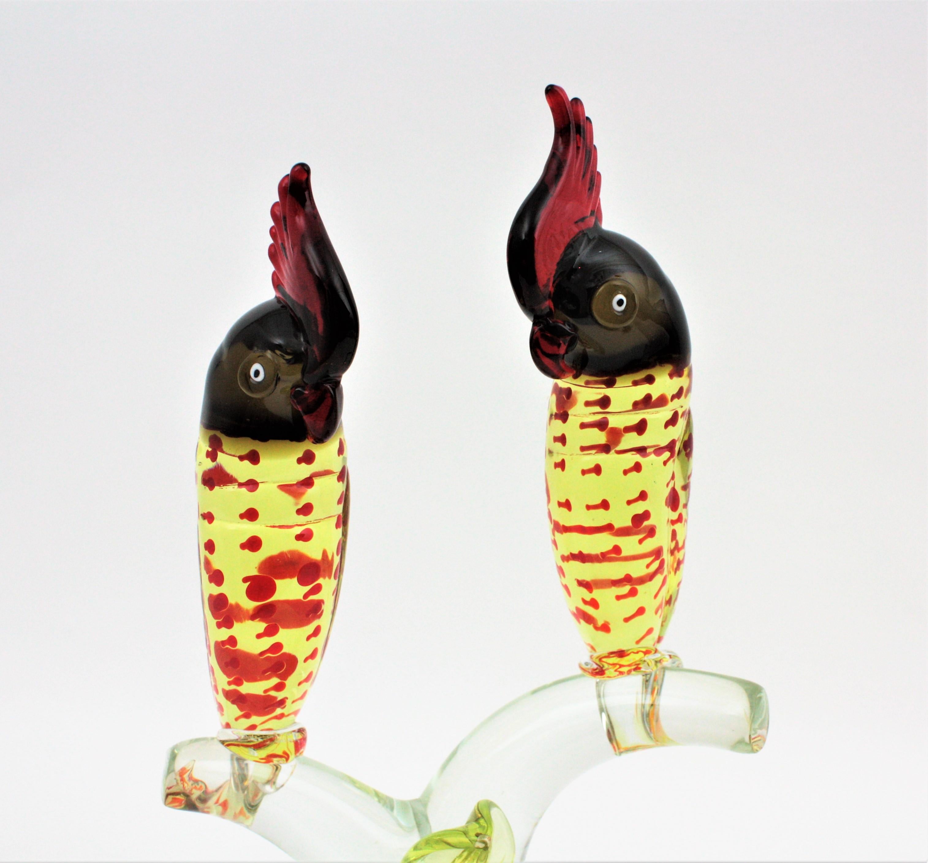 Mid-Century Modern Murano Italian Art Glass Parrots Sculpture For Sale 11