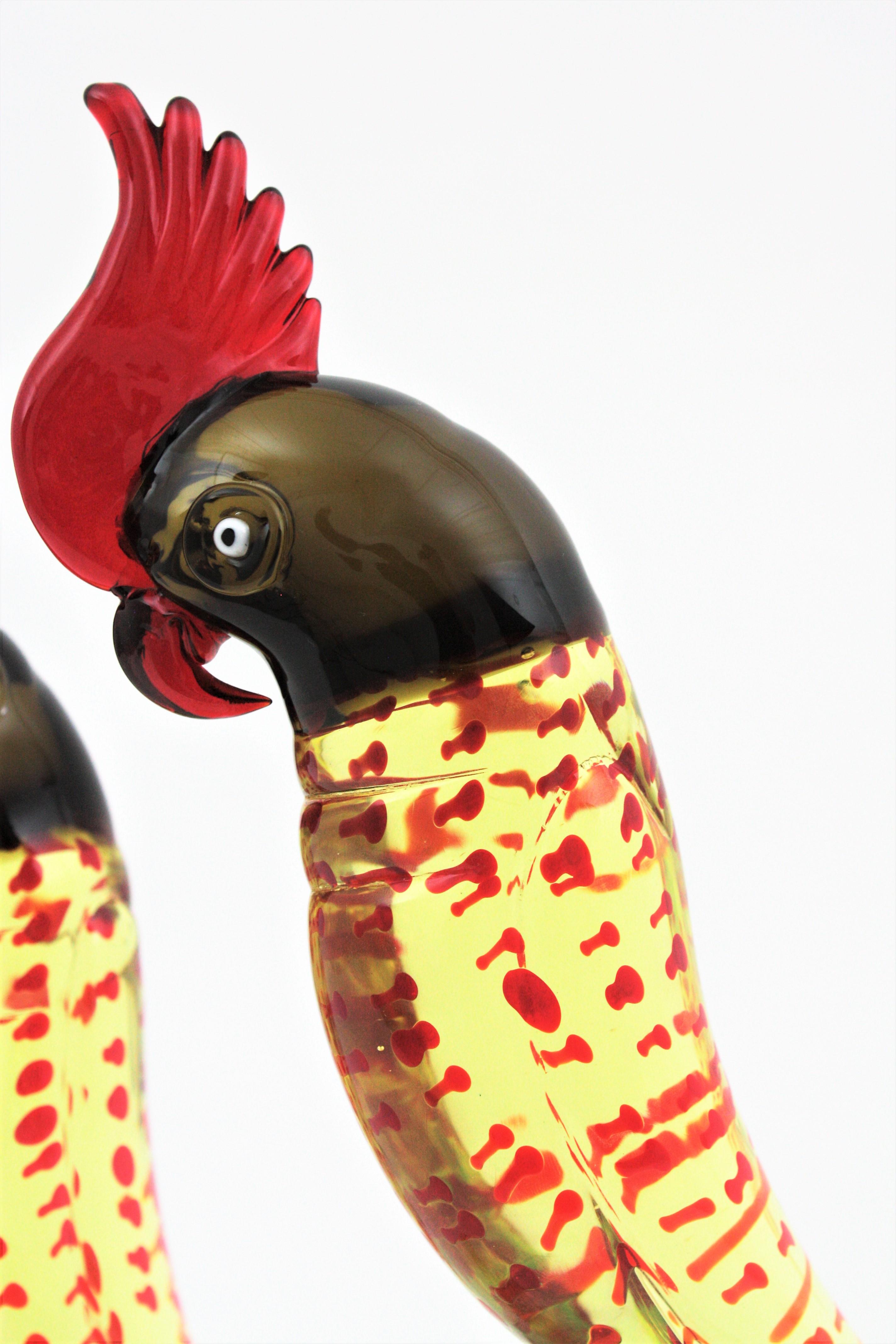 20th Century Mid-Century Modern Murano Italian Art Glass Parrots Sculpture For Sale