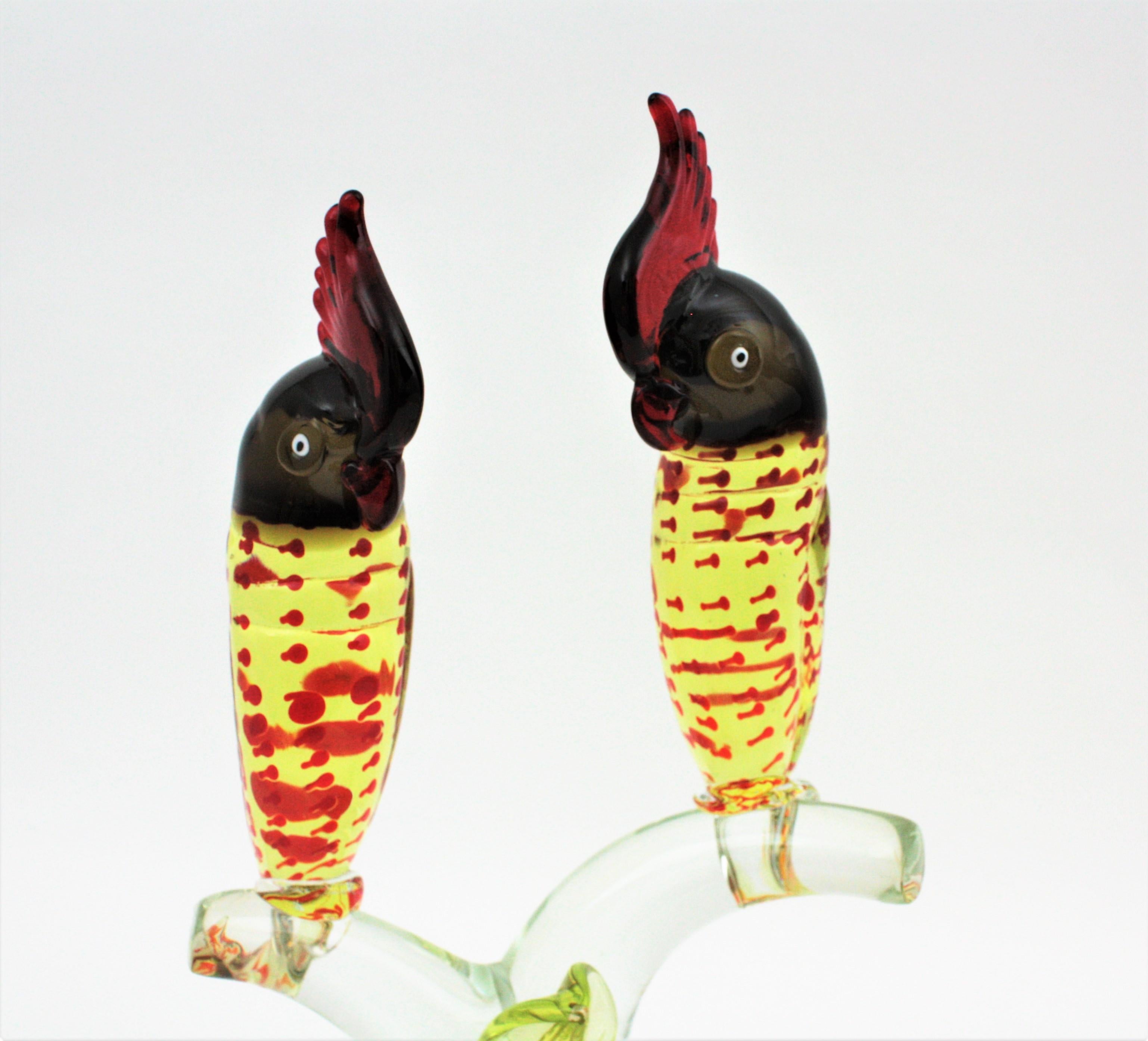 Mid-Century Modern Murano Italian Art Glass Parrots Sculpture For Sale 5