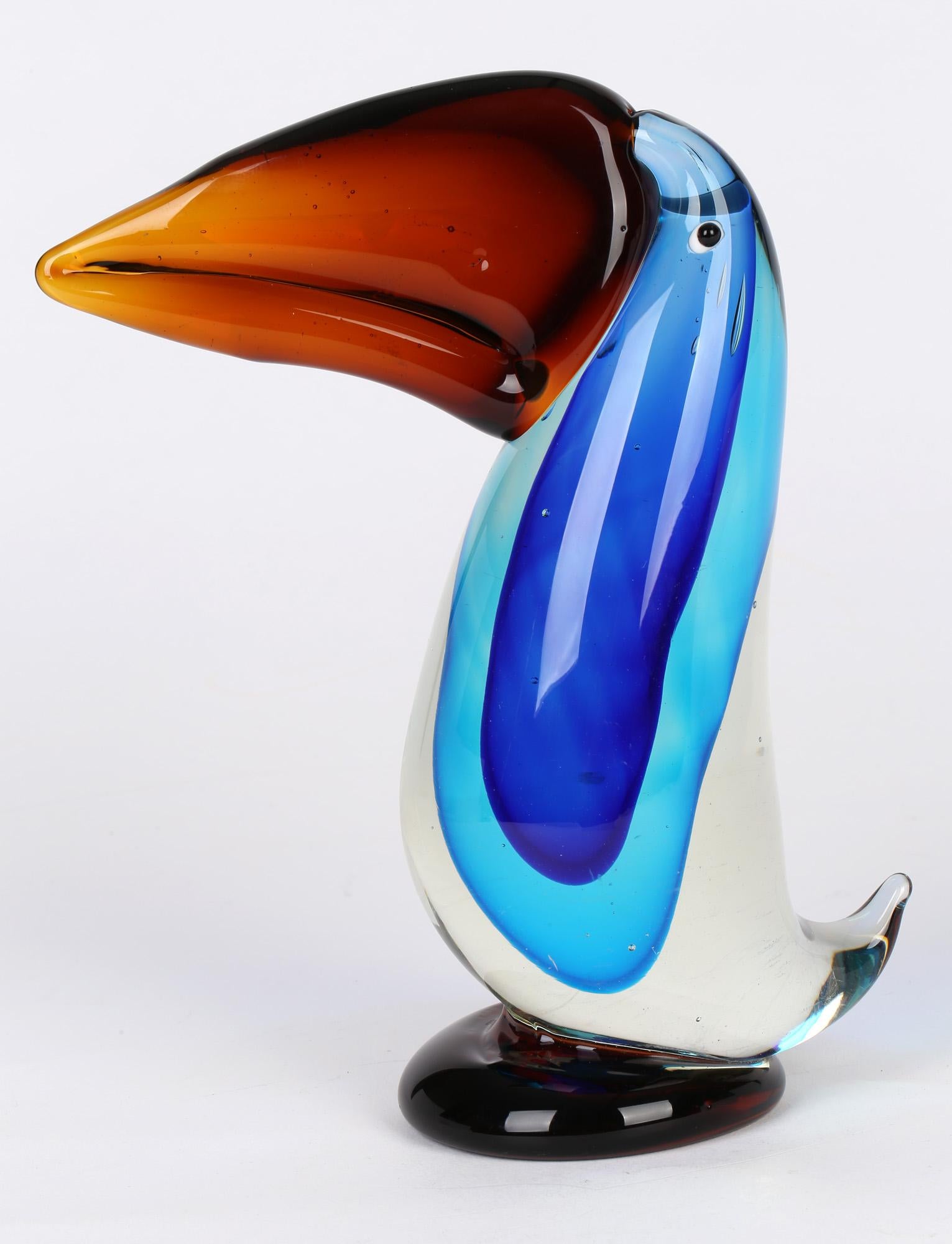 Modern Murano Italian Art Glass Sommerso Bodied Toucan Figure