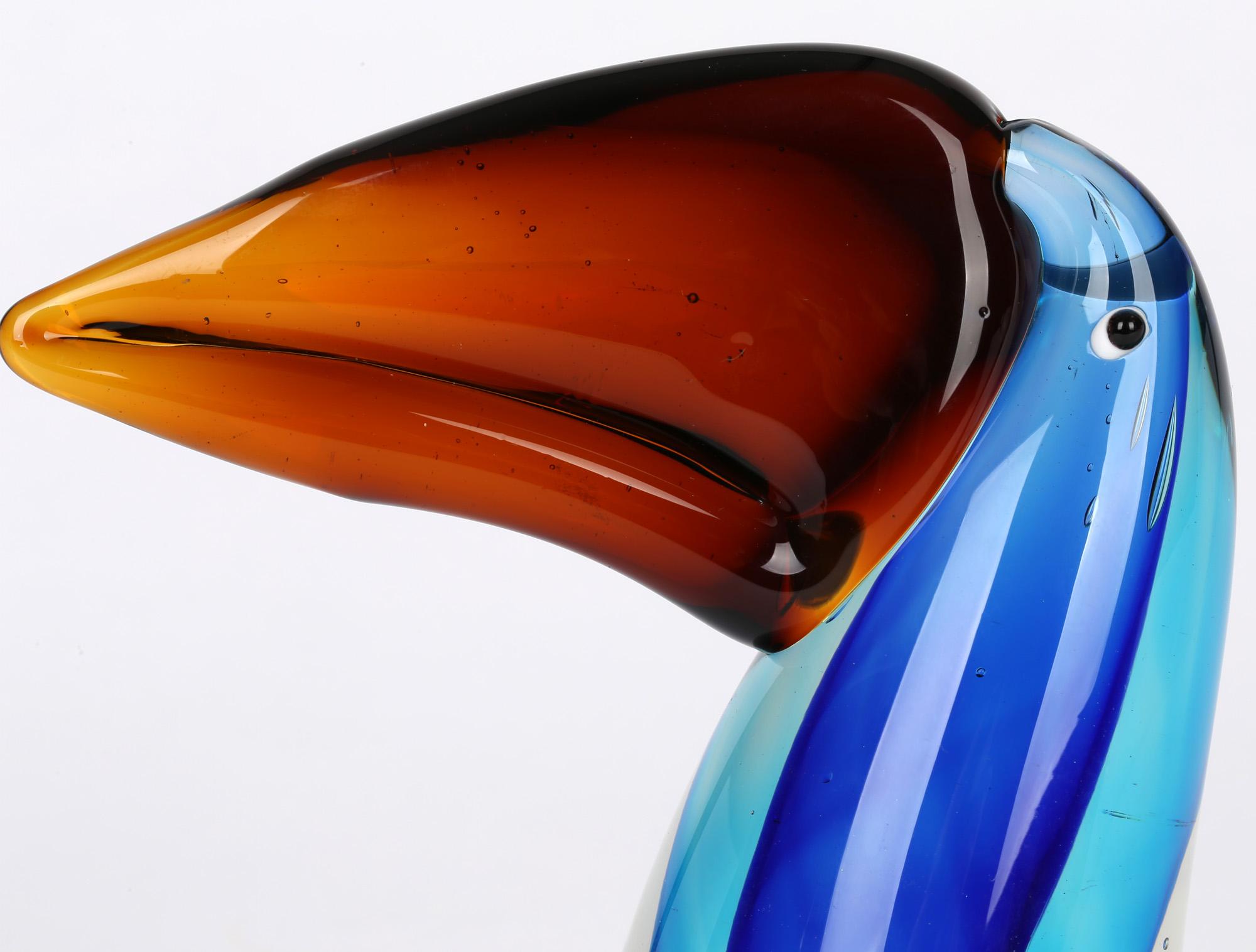 Hand-Crafted Murano Italian Art Glass Sommerso Bodied Toucan Figure