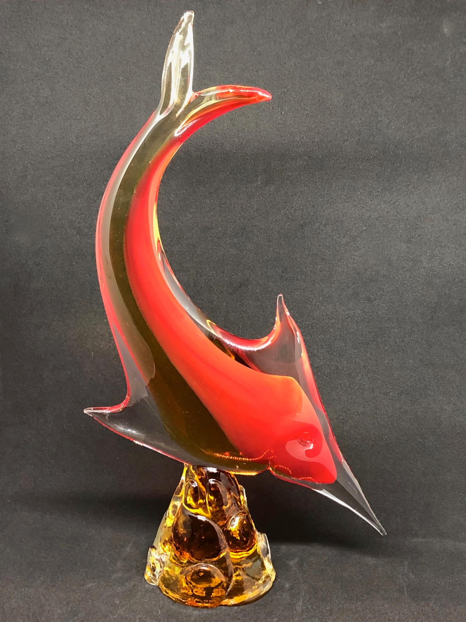 Murano Italian Art Glass Sword Fish Sculpture Statue, Italy Vintage For Sale 4