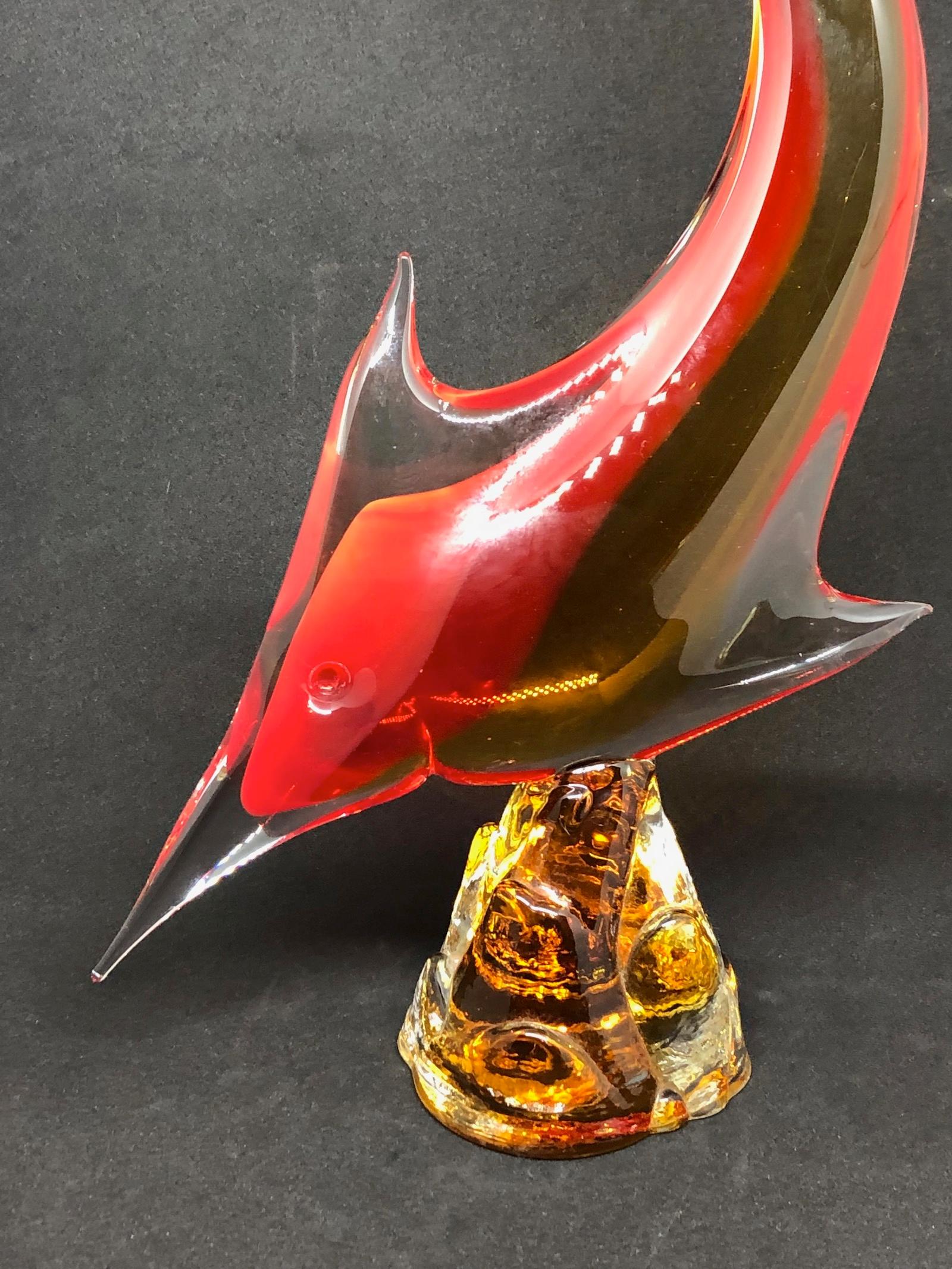 Murano Italian Art Glass Sword Fish Sculpture Statue, Italy Vintage In Good Condition For Sale In Nuernberg, DE