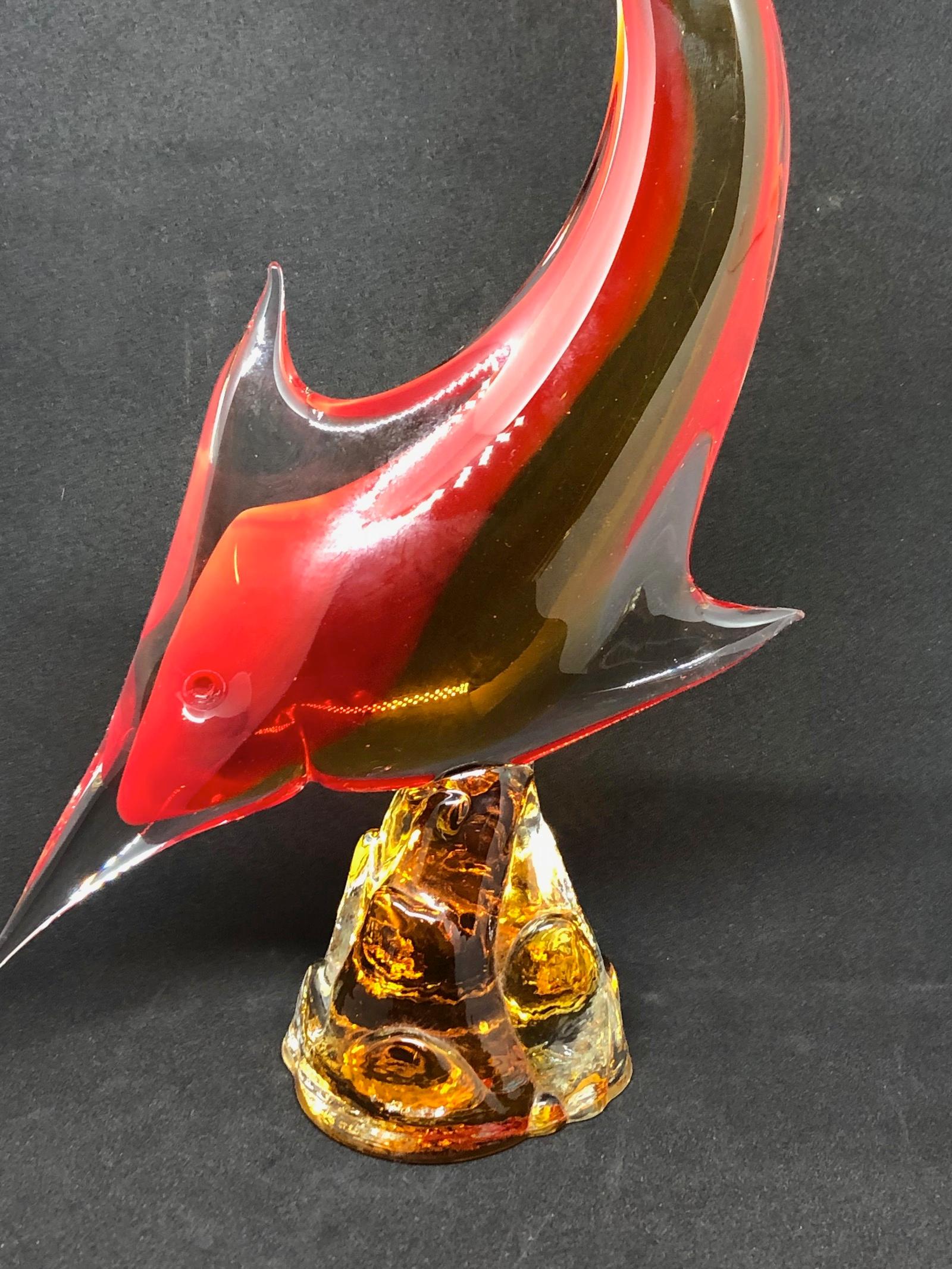 Mid-20th Century Murano Italian Art Glass Sword Fish Sculpture Statue, Italy Vintage For Sale
