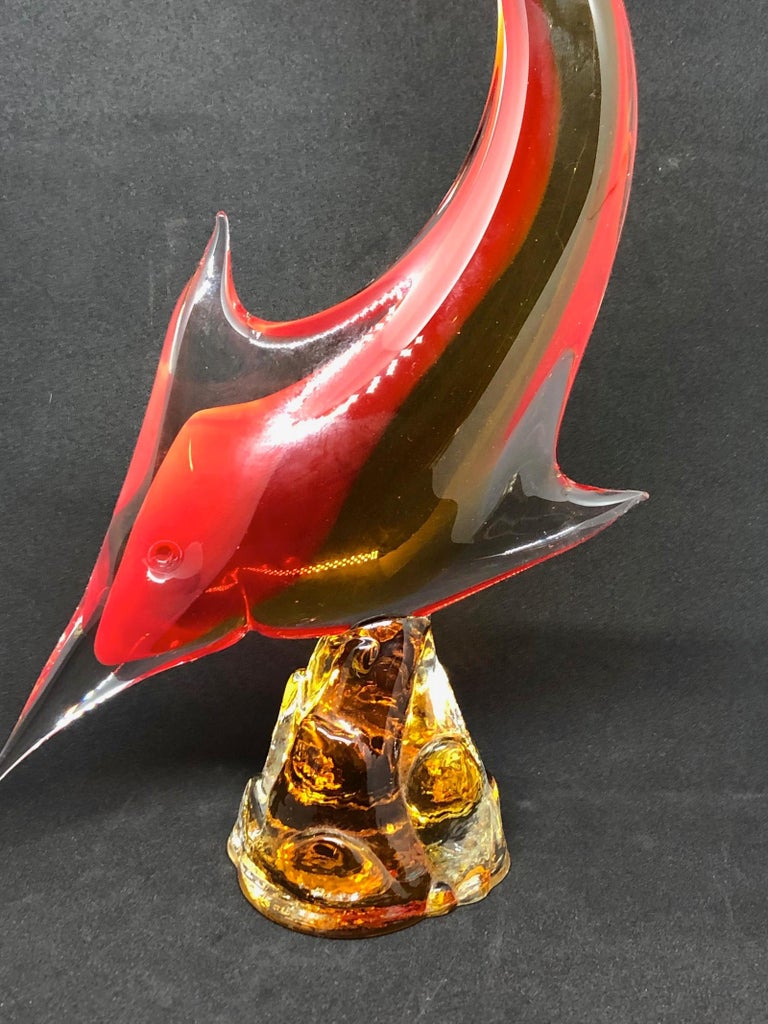 Murano Italian Art Glass Sword Fish Sculpture Statue, Italy Vintage For