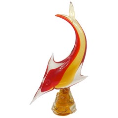 Statue de poisson épée en verre d'art italien de Murano, Italie Vintage