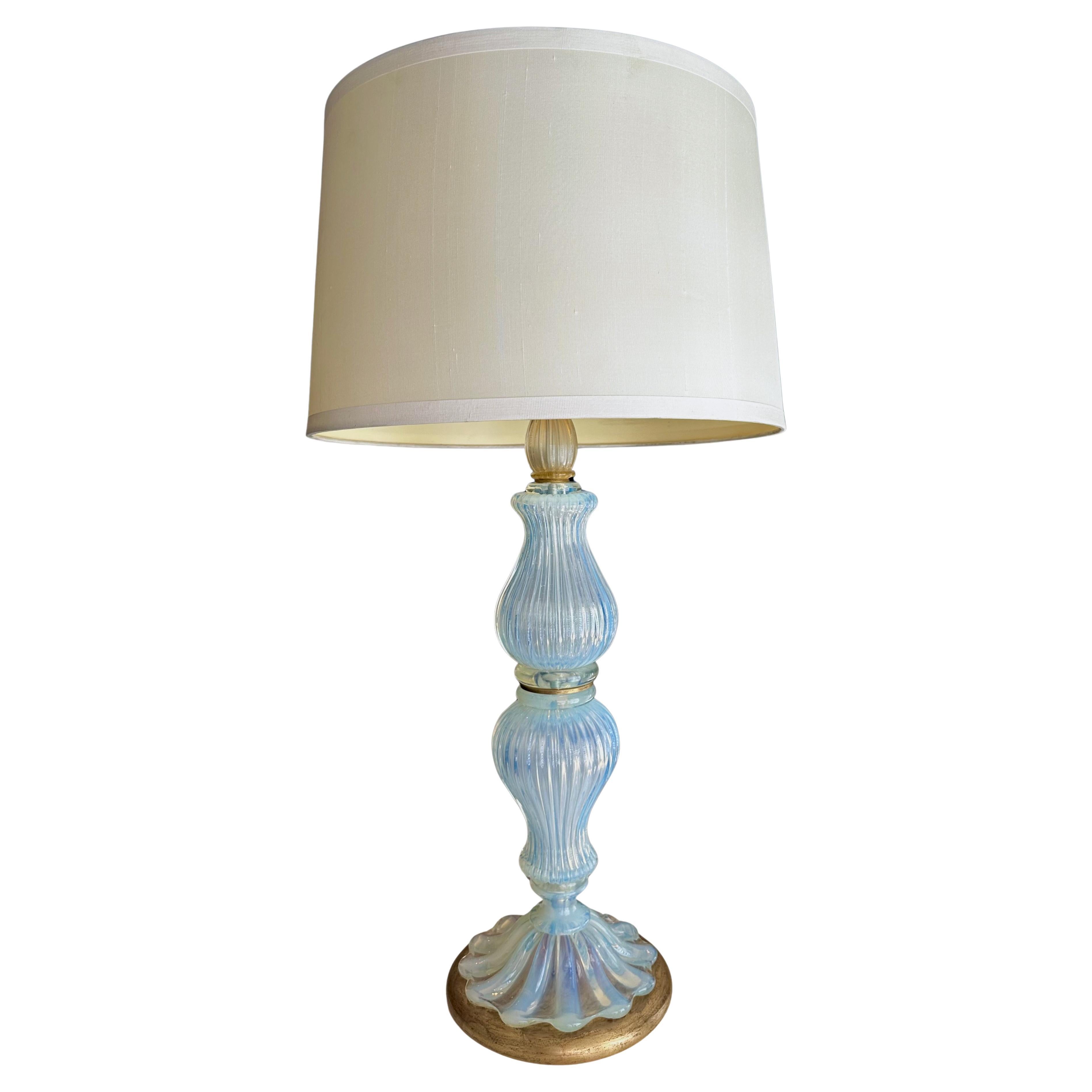 Murano Blue Opalescent Table Lamp with Giltwood Base, Mid-Century