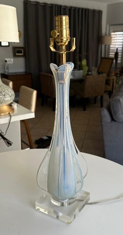 Murano Blue Opalescent Table Lamp, Mid-Century Modern, Italy, 1950s