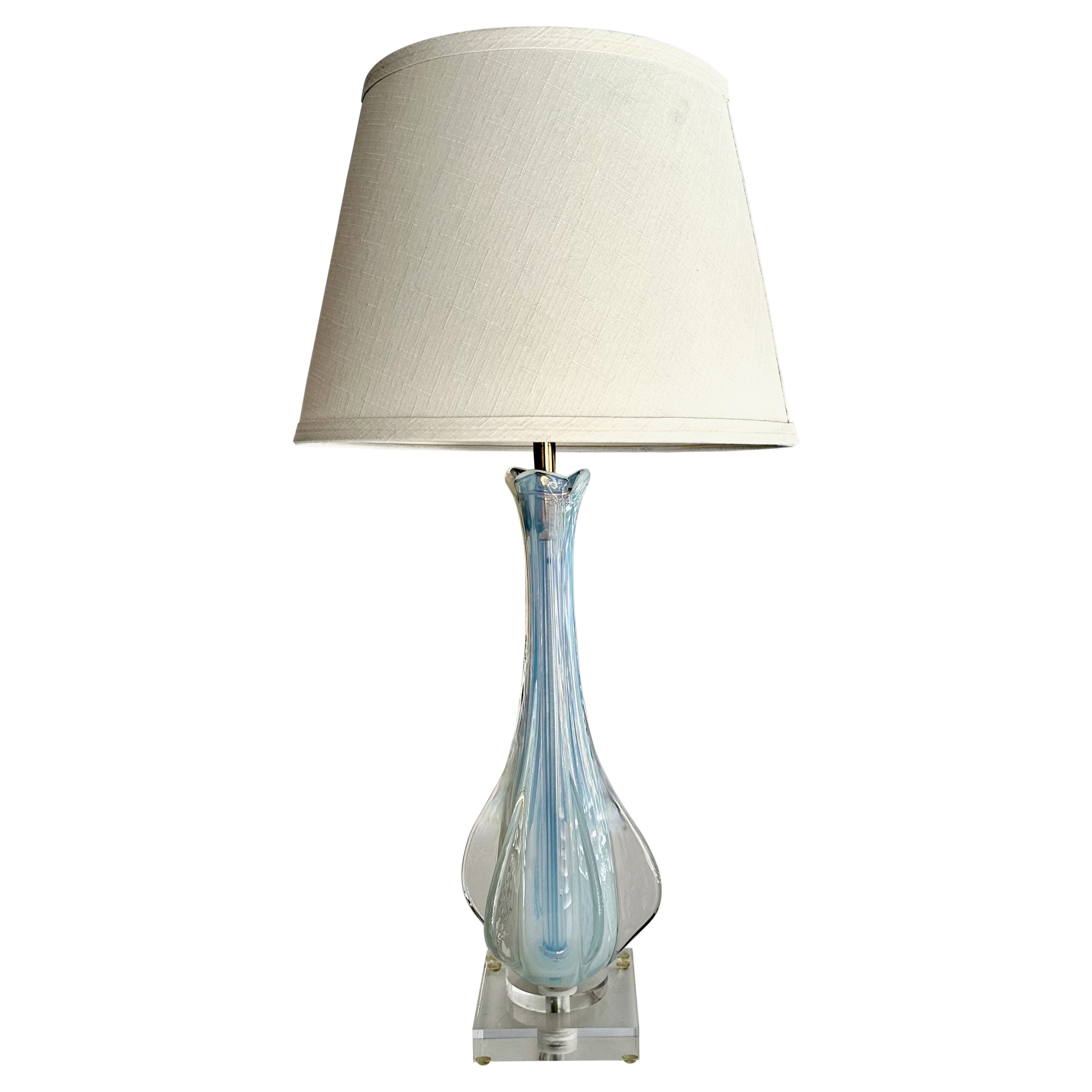 Murano Italian Blue Winged Opalescent Table Lamp For Sale