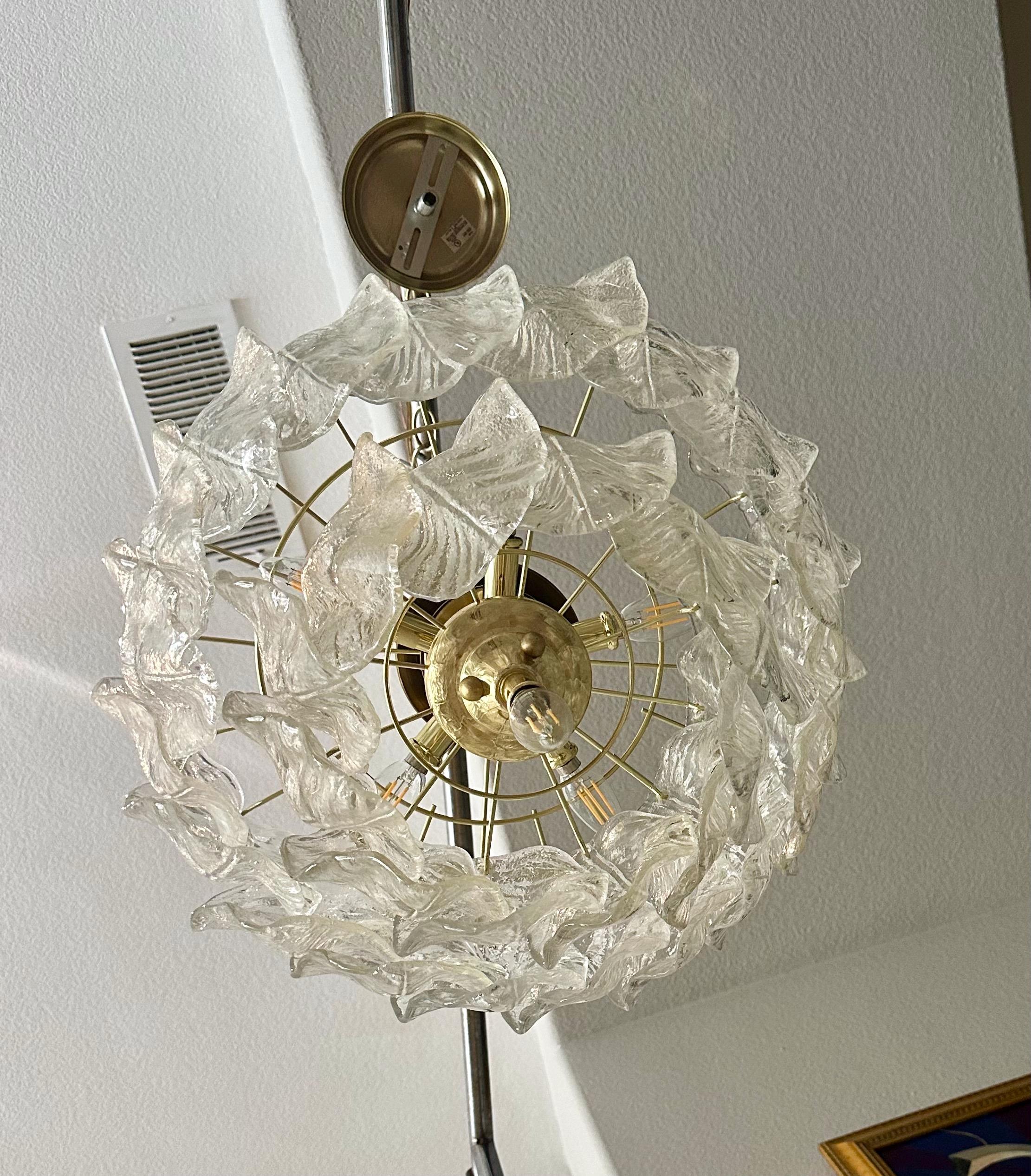 Murano Italian Chandelier Pendant with Glass Leaves 5
