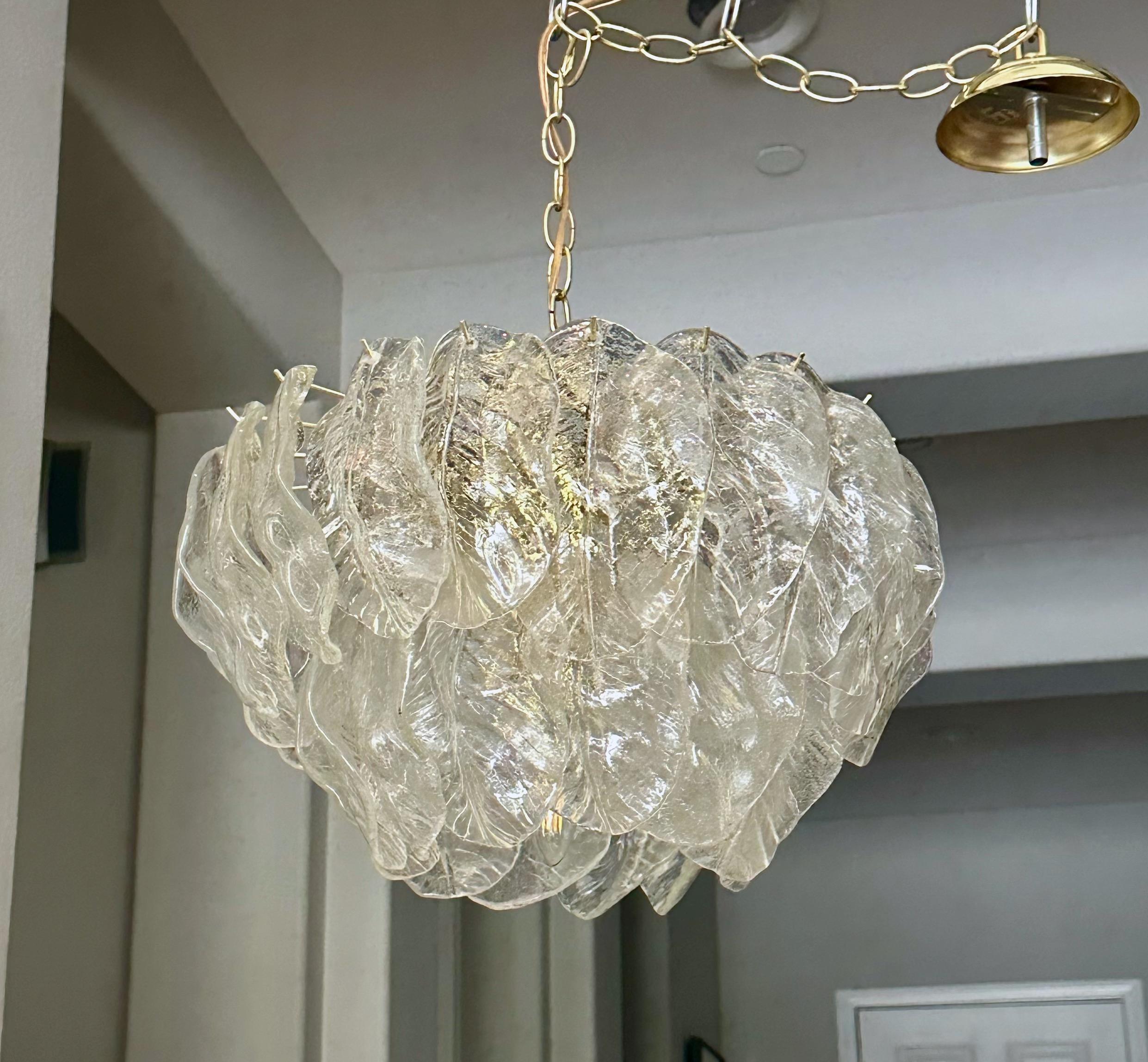 Murano Italian Chandelier Pendant with Glass Leaves 7