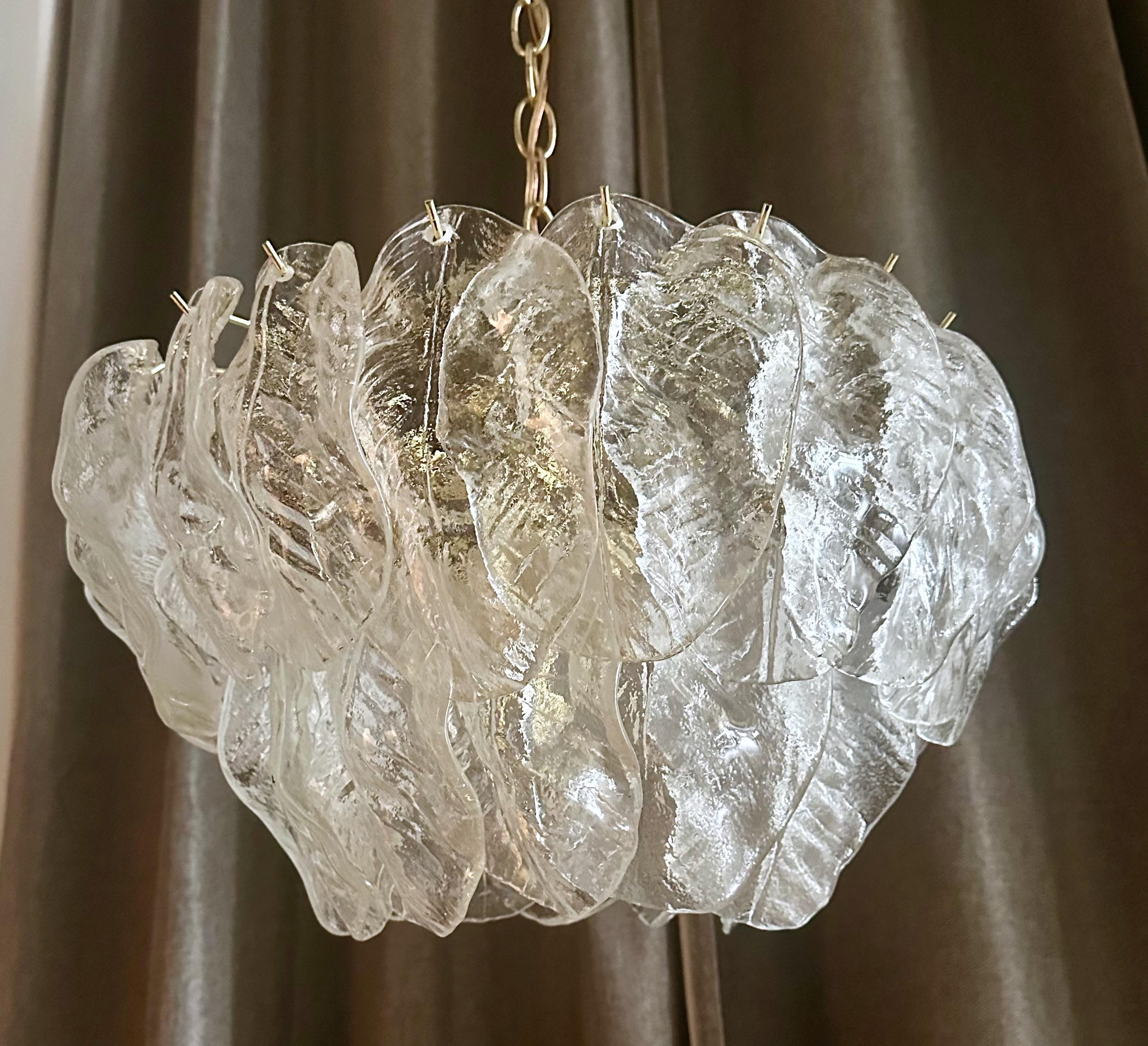 Murano Italian Chandelier Pendant with Glass Leaves 14