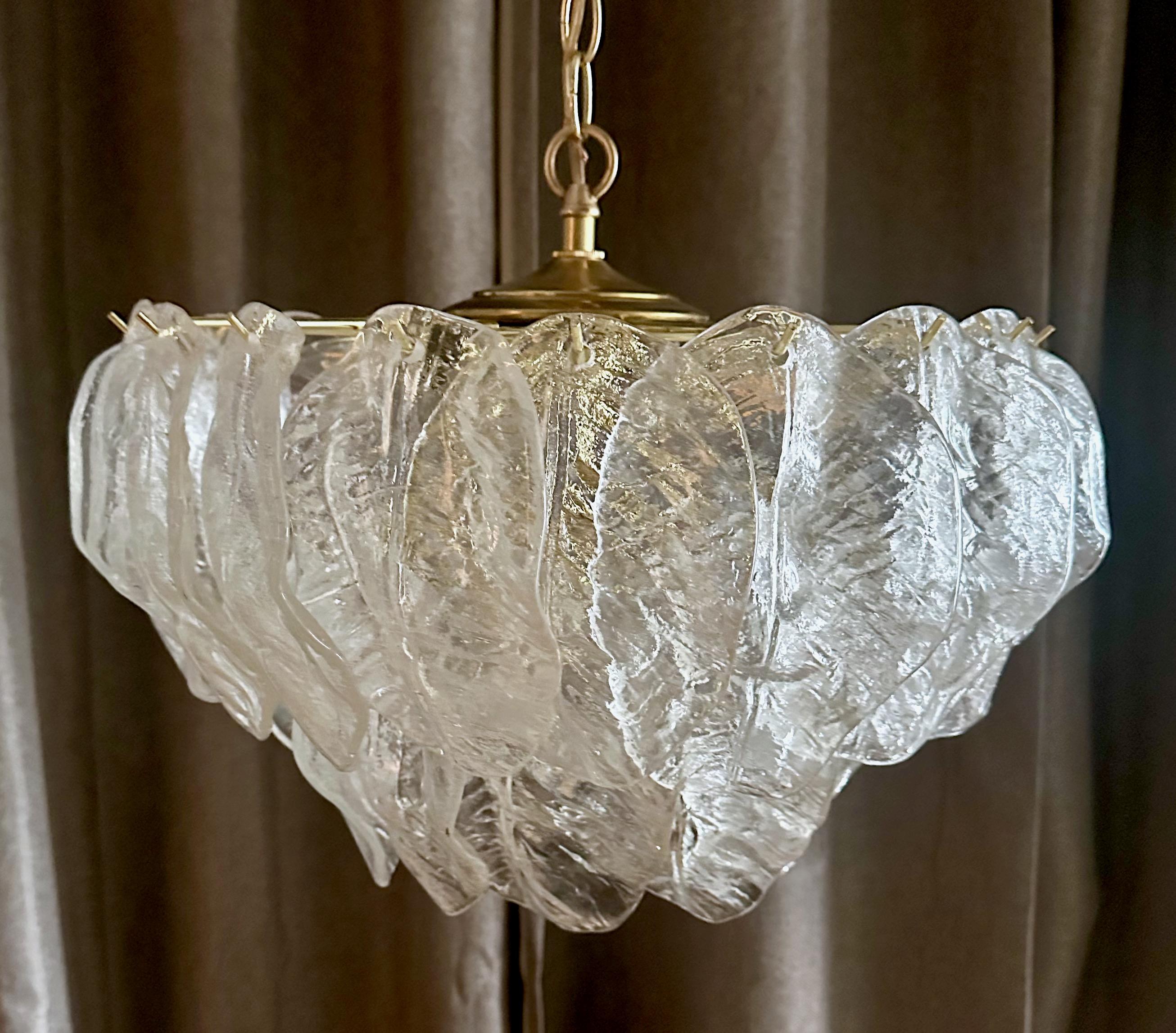 Murano Italian Chandelier Pendant with Glass Leaves In Good Condition In Palm Springs, CA