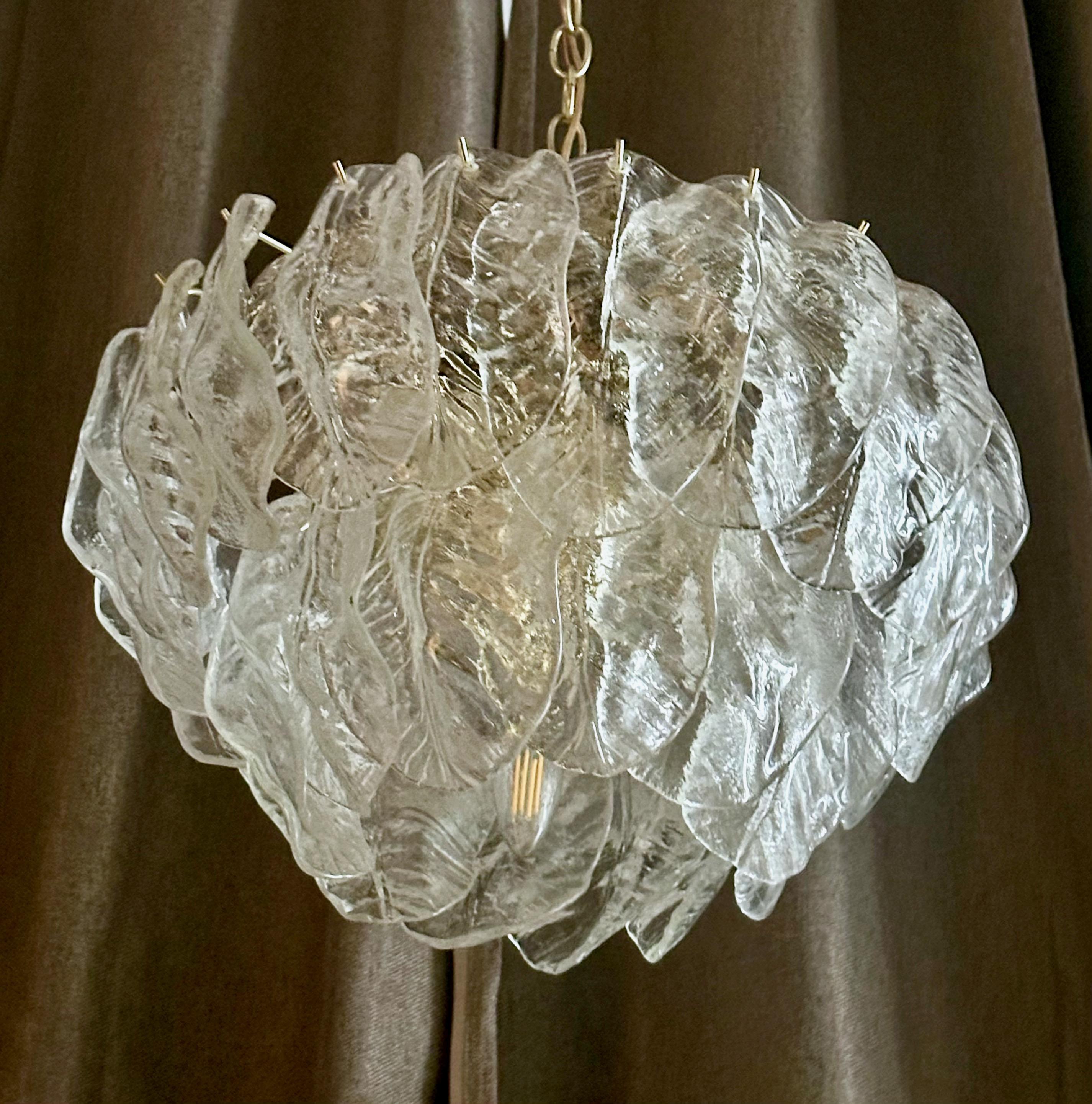 Late 20th Century Murano Italian Chandelier Pendant with Glass Leaves
