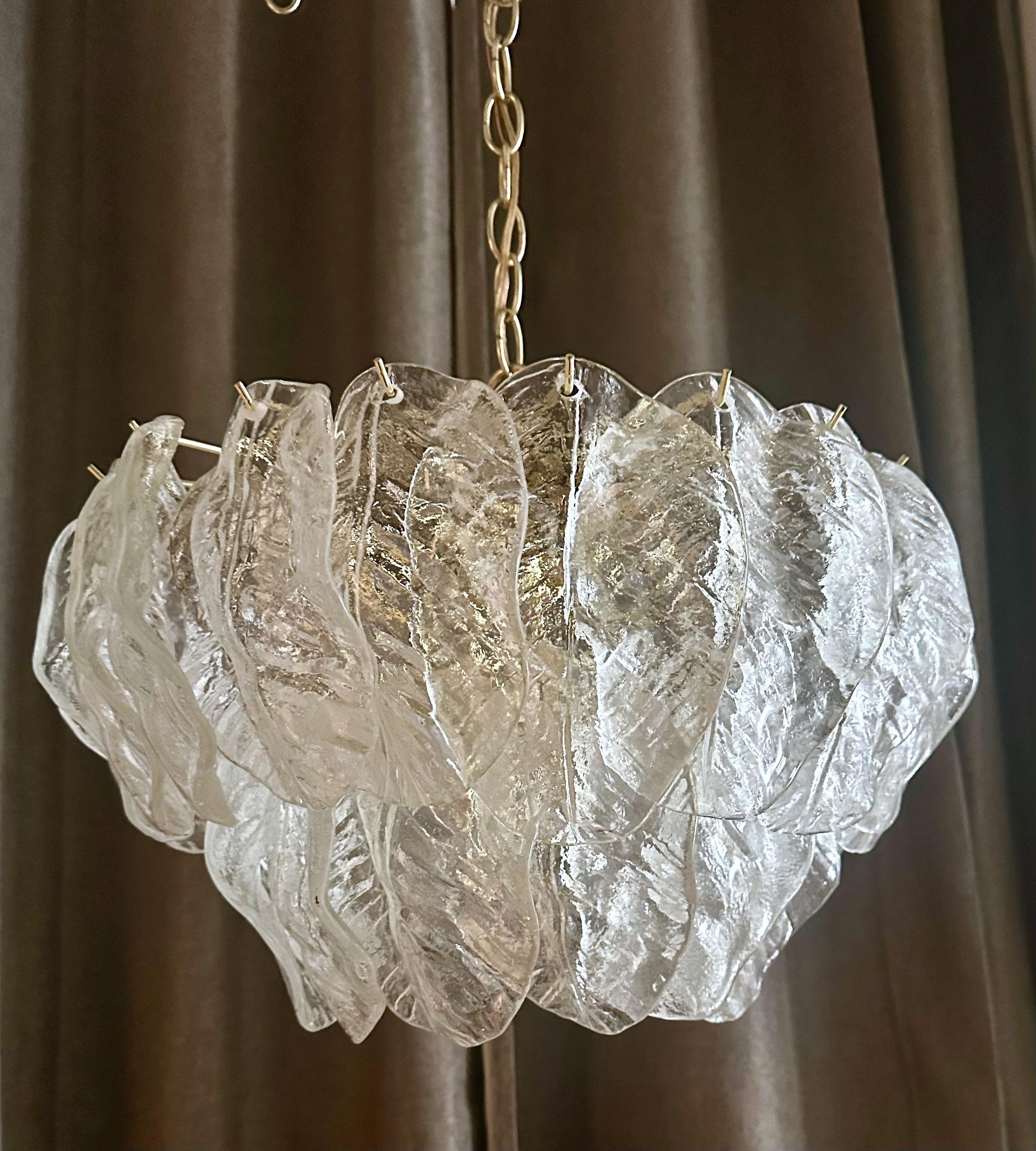 Murano Italian Chandelier Pendant with Glass Leaves 1