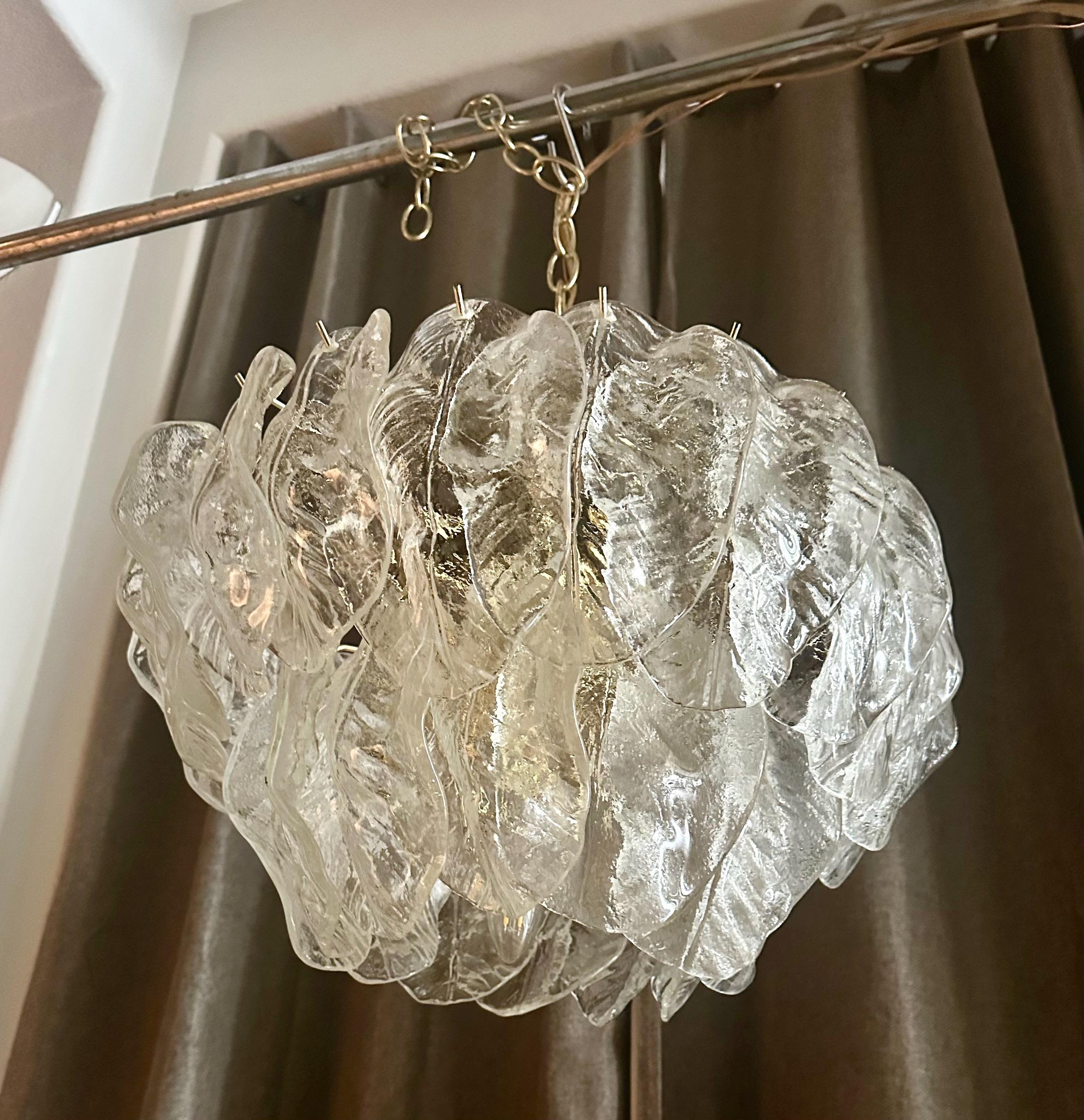 Murano Italian Chandelier Pendant with Glass Leaves 2