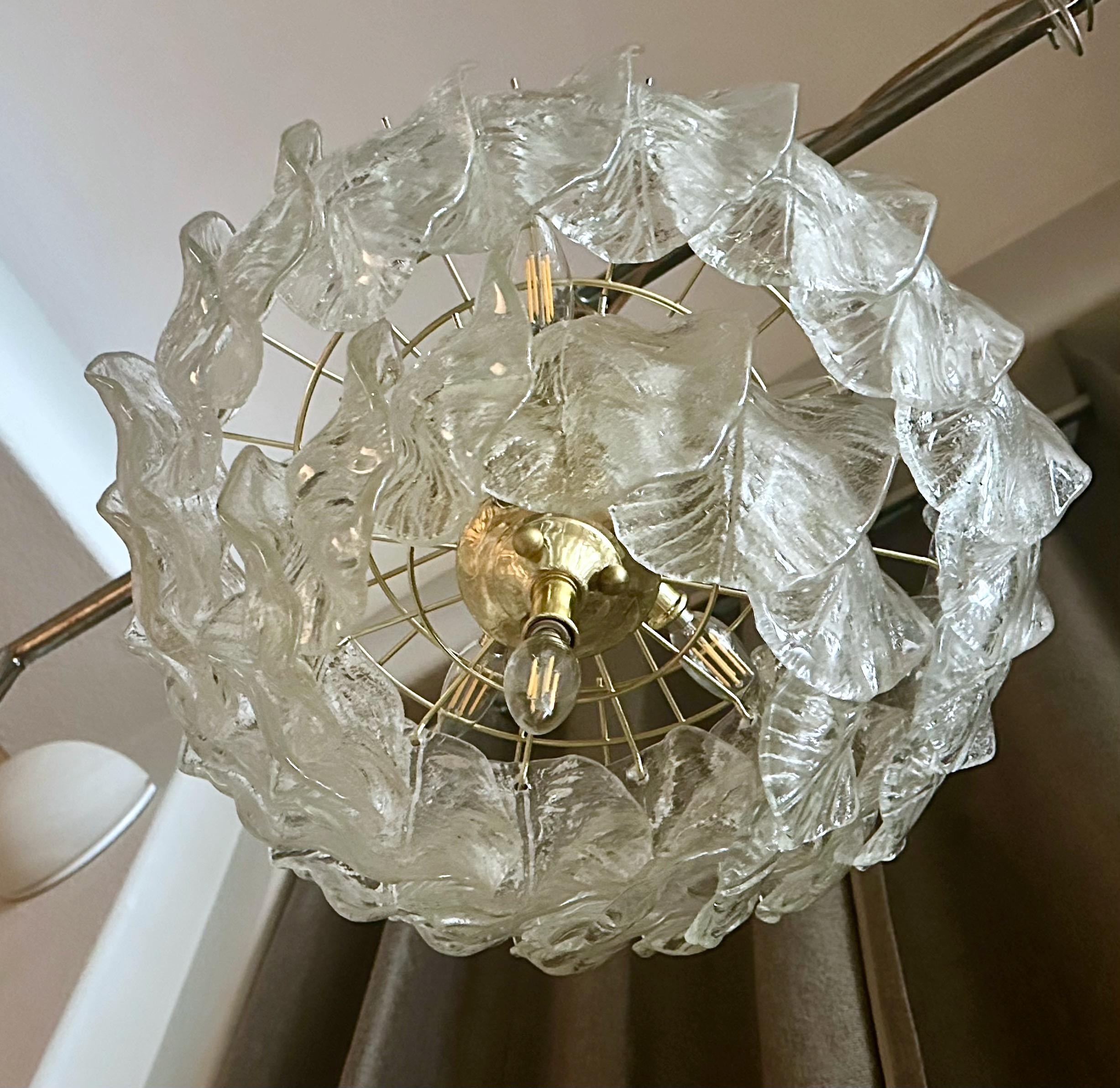 Murano Italian Chandelier Pendant with Glass Leaves 3