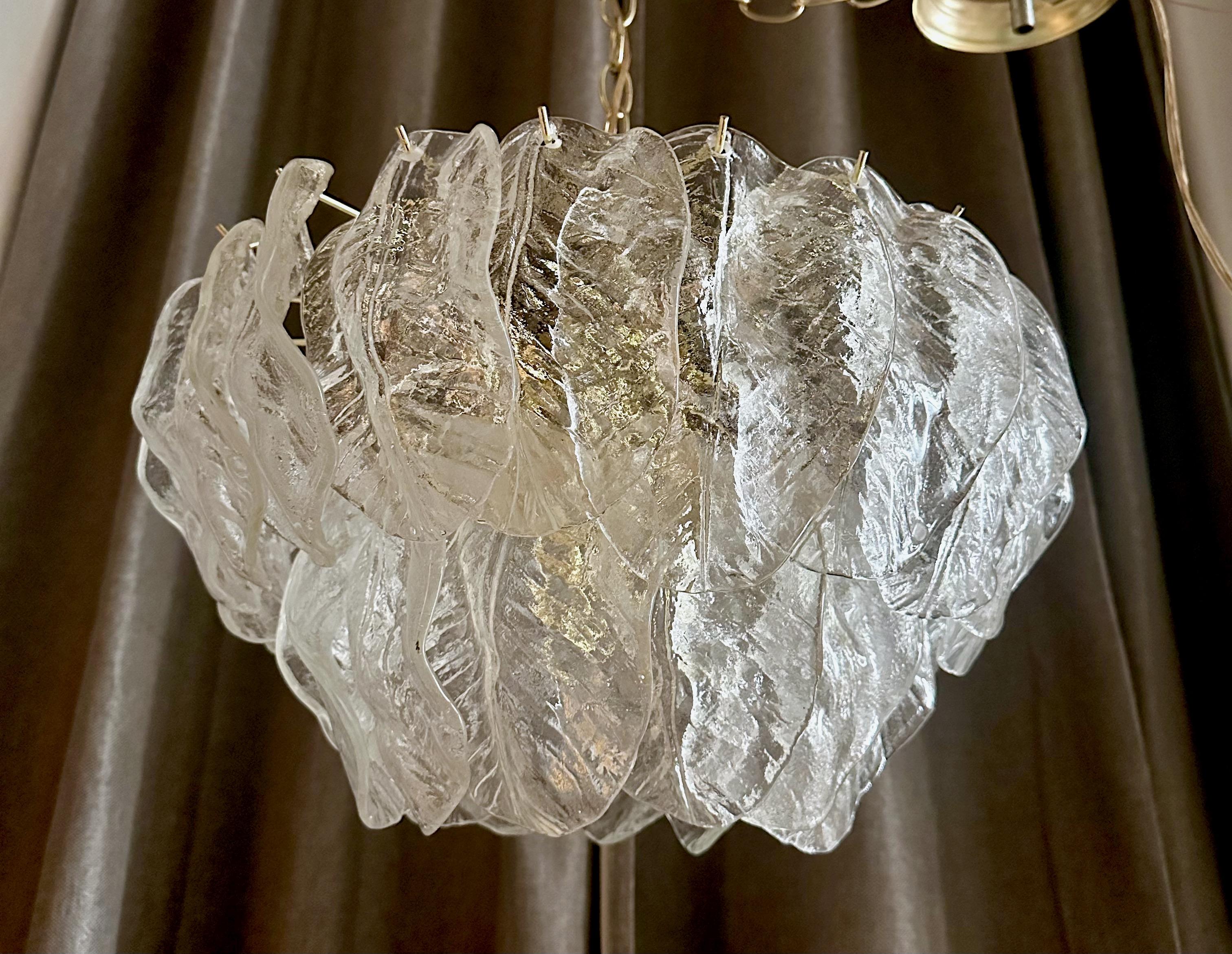 Murano Italian Chandelier Pendant with Glass Leaves 4