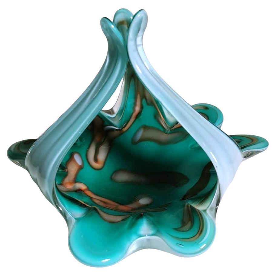 Murano Italian Colored Opaline Glass Basket For Sale