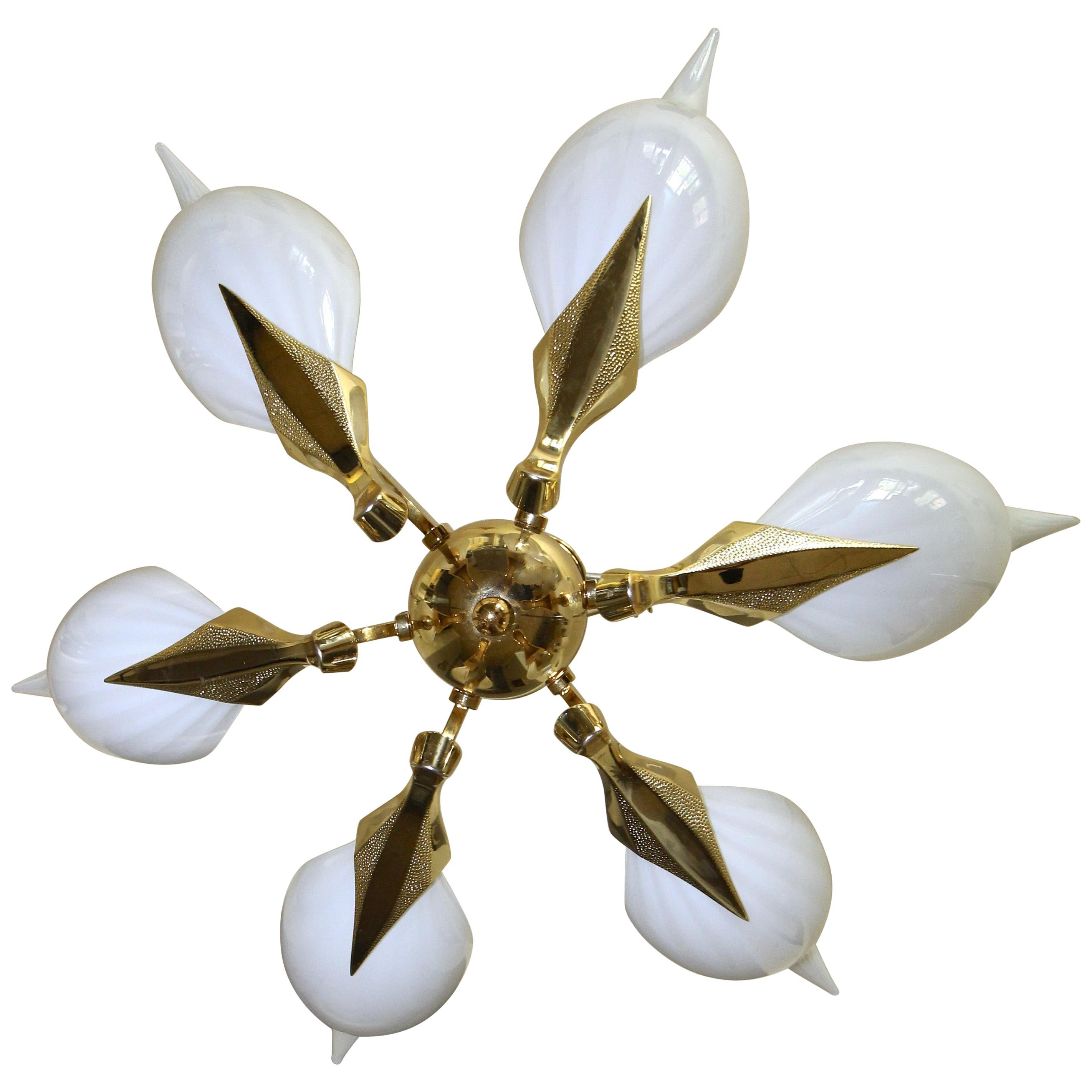 Murano Italian Franco Luce Glass Leaf Pendant Light Chandelier