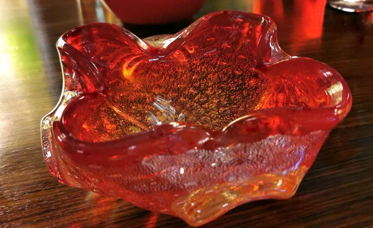 Murano Italian Glass Ashtray or Bowl Red and Gold Color 4