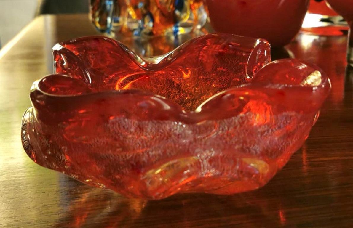 Murano Italian Glass Ashtray or Bowl Red and Gold Color 5