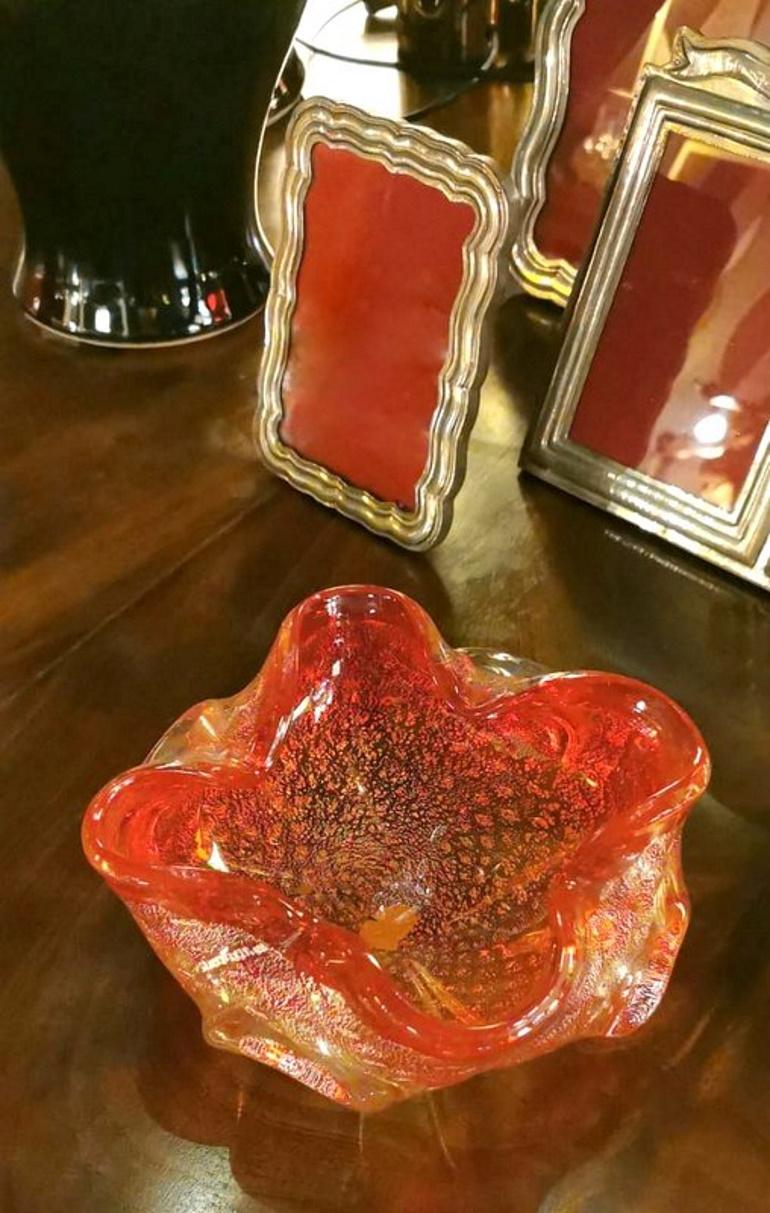 Murano Italian Glass Ashtray or Bowl Red and Gold Color 6