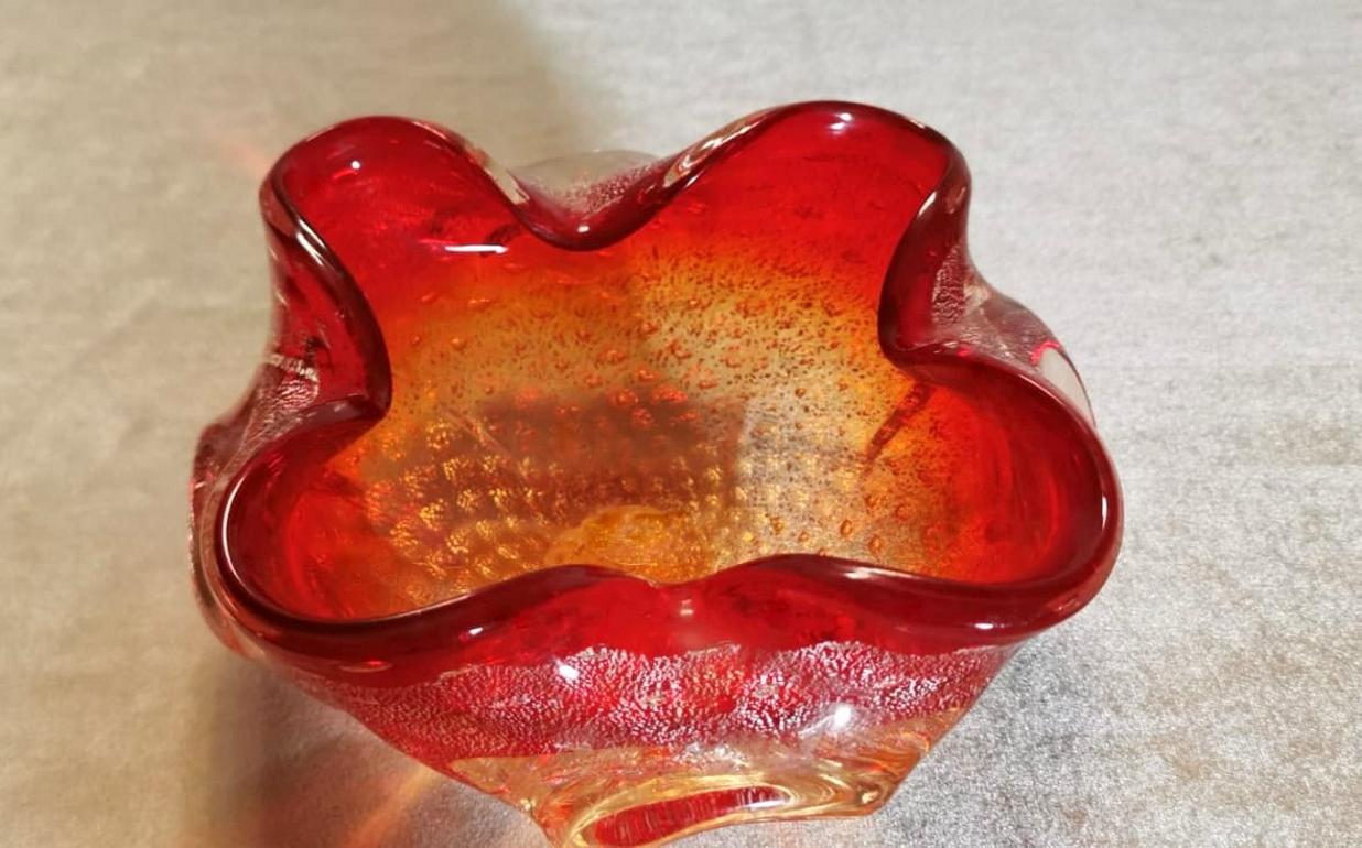 Modern Murano Italian Glass Ashtray or Bowl Red and Gold Color