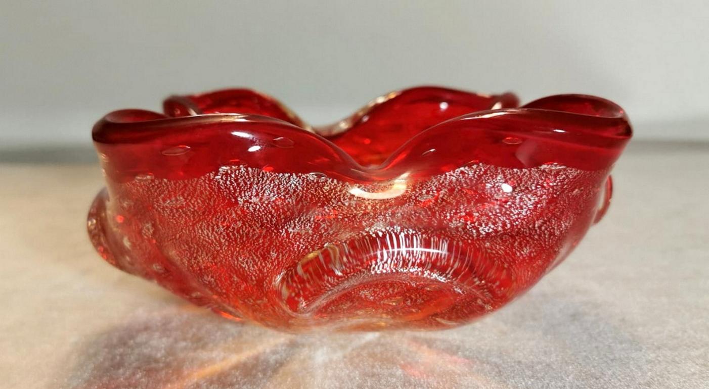 Other Murano Italian Glass Ashtray or Bowl Red and Gold Color