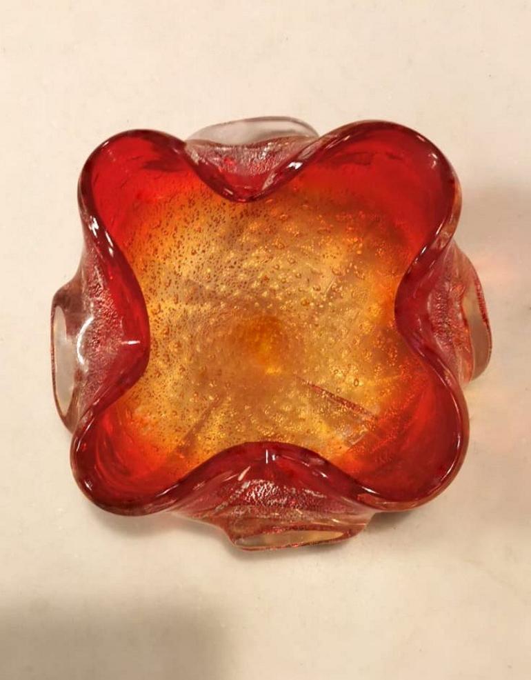 Murano Italian Glass Ashtray or Bowl Red and Gold Color In Good Condition In Prato, Tuscany